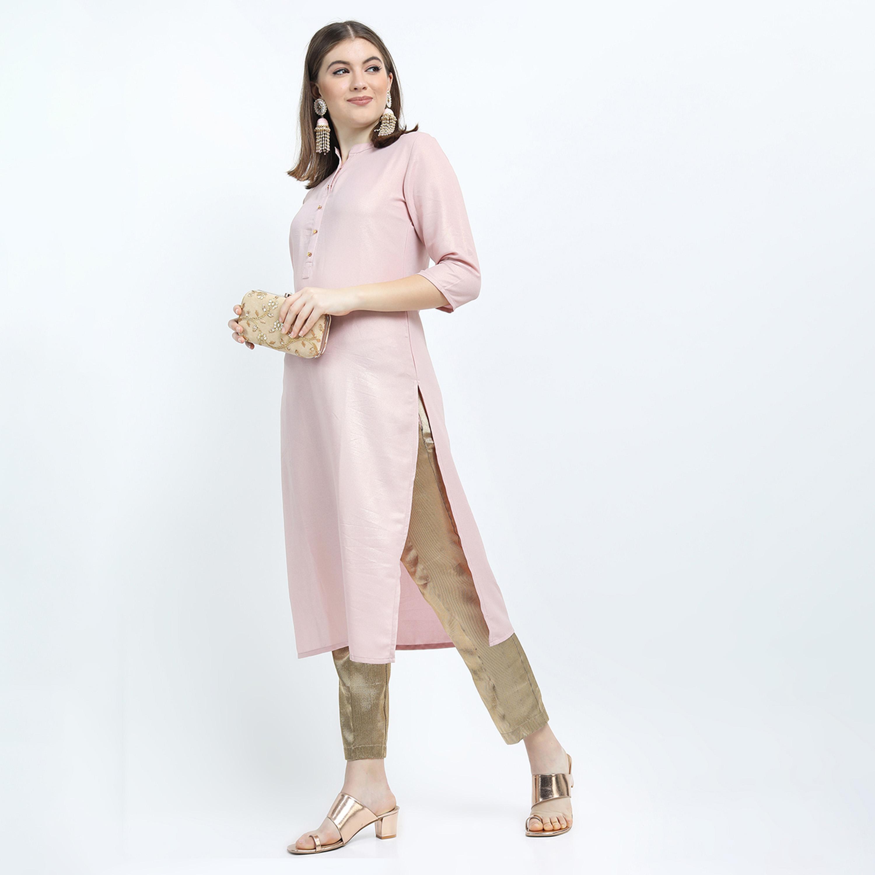 Vishudh X Styli Women Pink Solid Straight Kurta-women-clothing-ethnicwear-kurtas-image-1