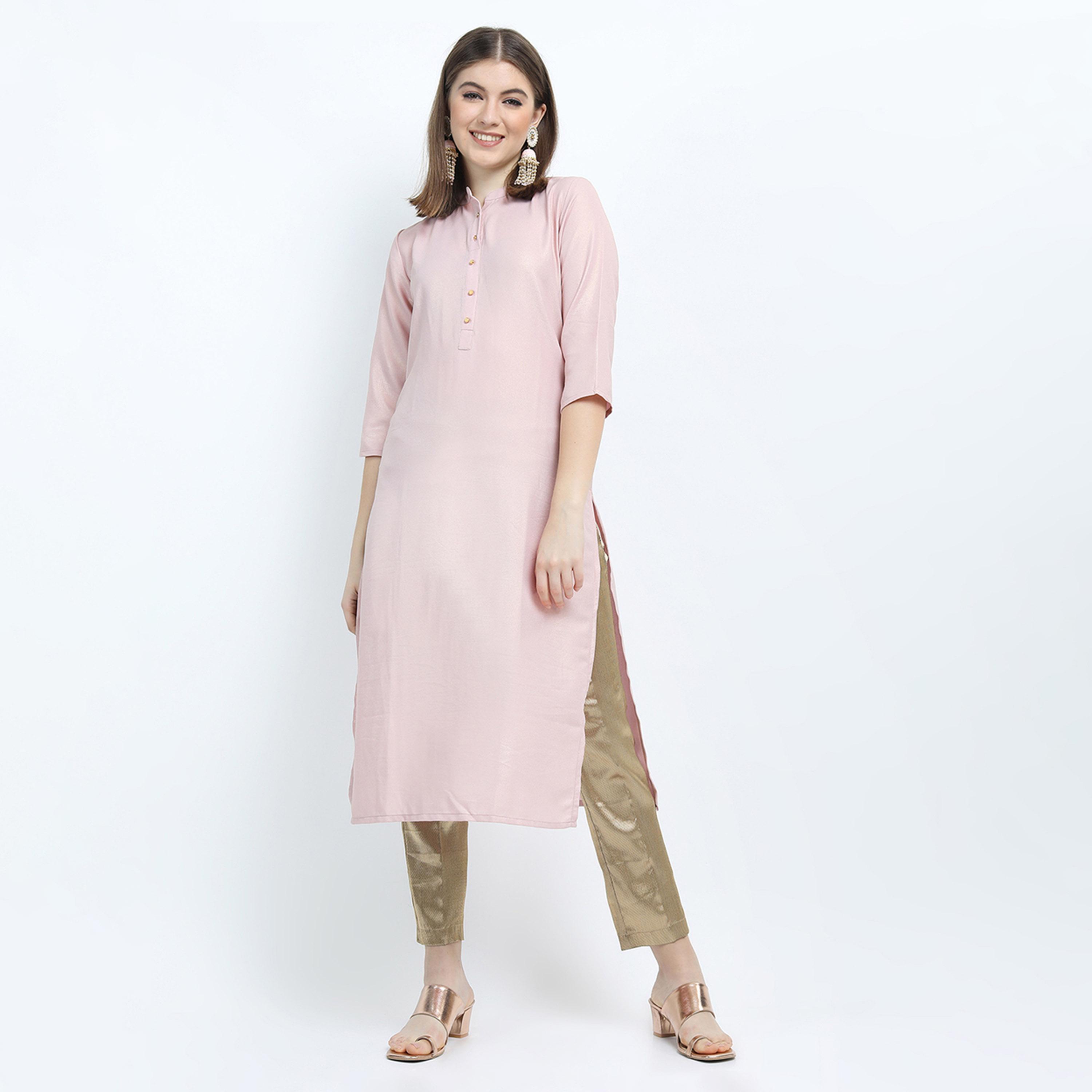Vishudh X Styli Women Pink Solid Straight Kurta-women-clothing-ethnicwear-kurtas-image-2