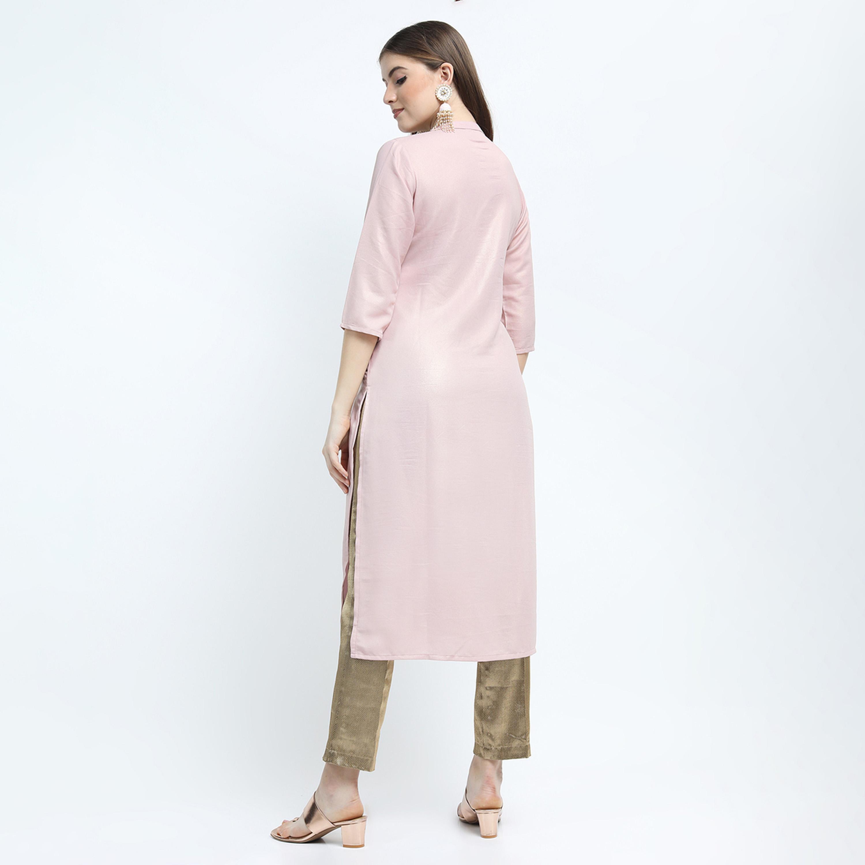 فيشود × ستايلي - كورتا مستقيمة باللون الوردي للنساء-women-clothing-ethnicwear-kurtas-image-3