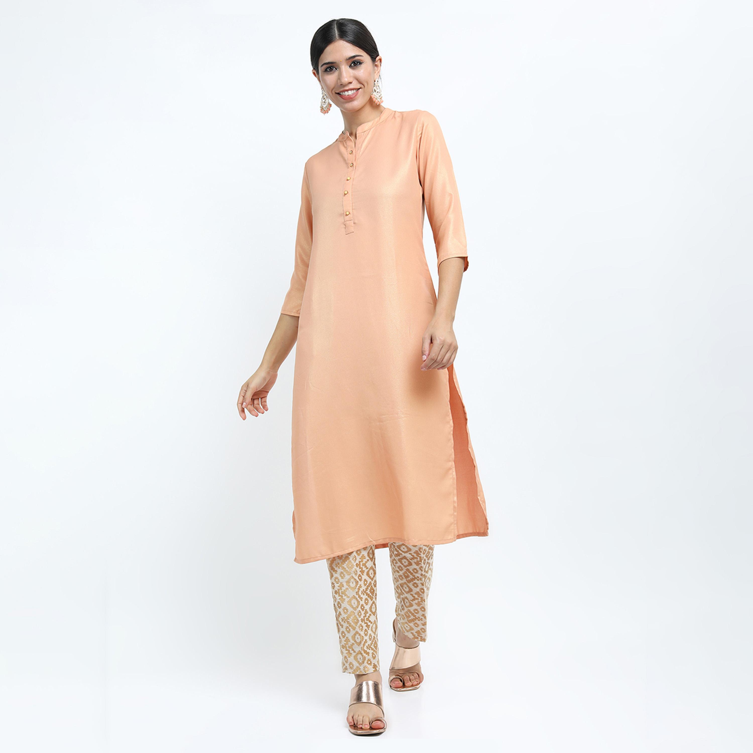 Vishudh X Styli Women Orange Solid Straight Kurta-women-clothing-ethnicwear-kurtas-image-1