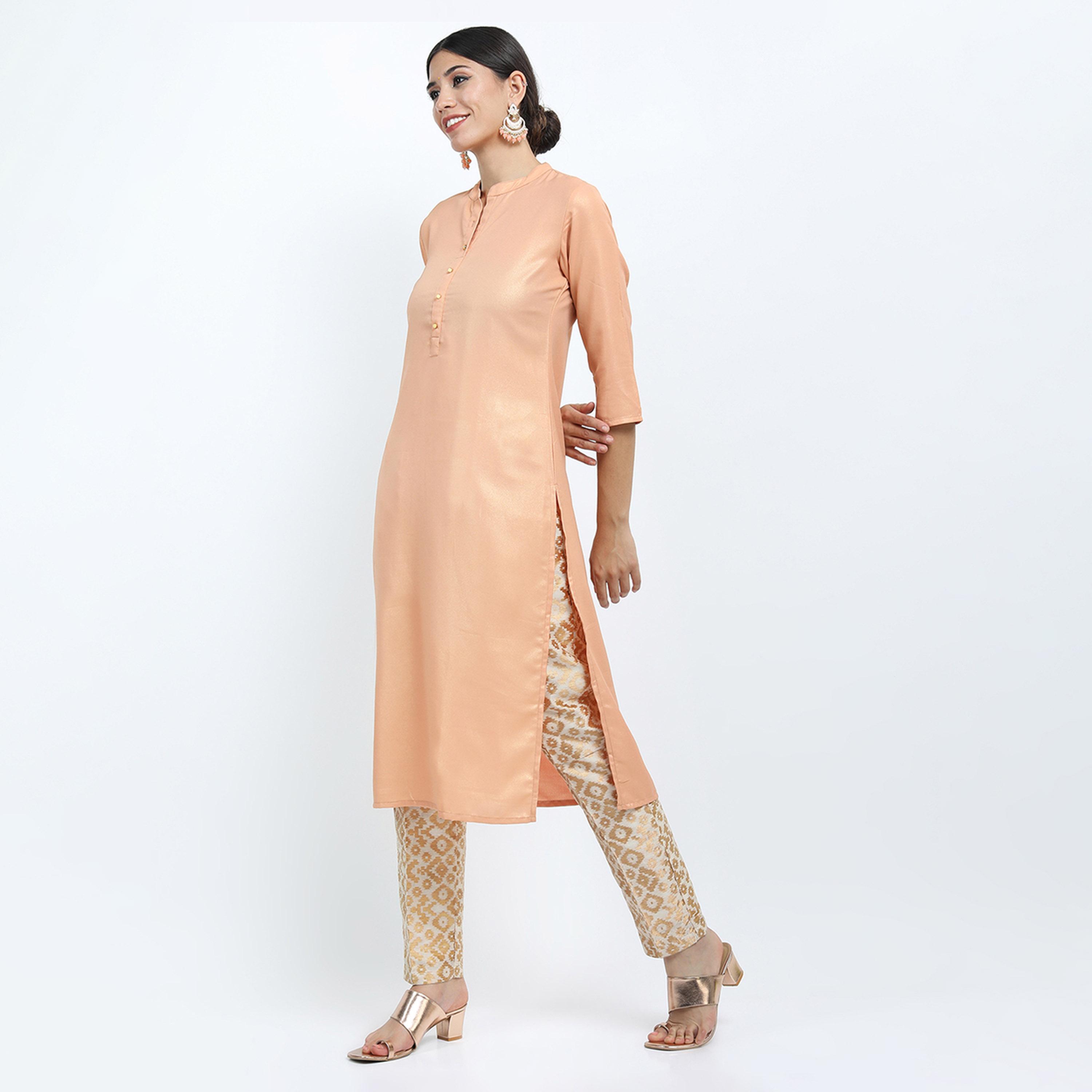 Vishudh X Styli Women Orange Solid Straight Kurta-women-clothing-ethnicwear-kurtas-image-2