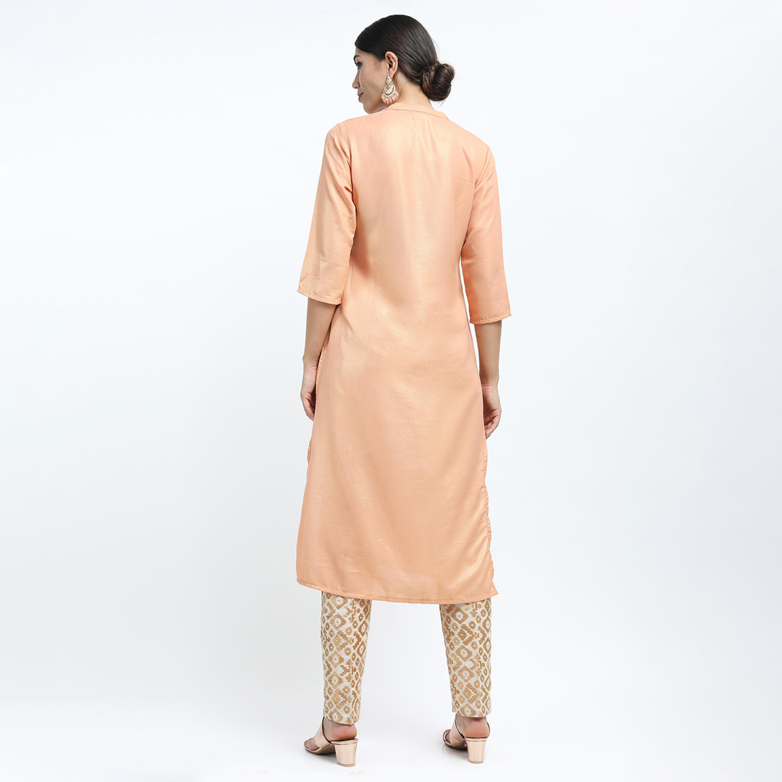 Vishudh X Styli Women Orange Solid Straight Kurta-women-clothing-ethnicwear-kurtas-image-3