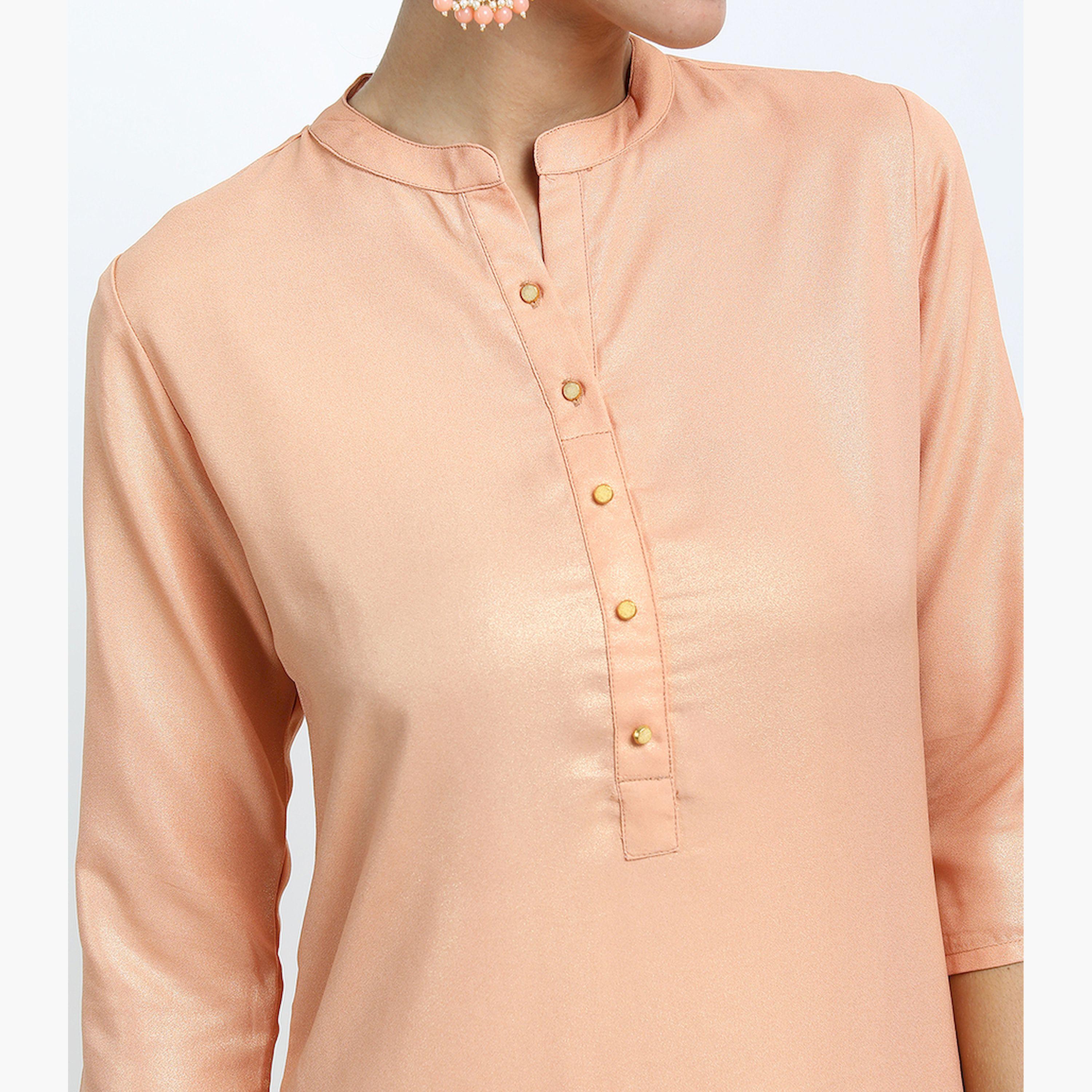 Vishudh X Styli Women Orange Solid Straight Kurta-women-clothing-ethnicwear-kurtas-image-4