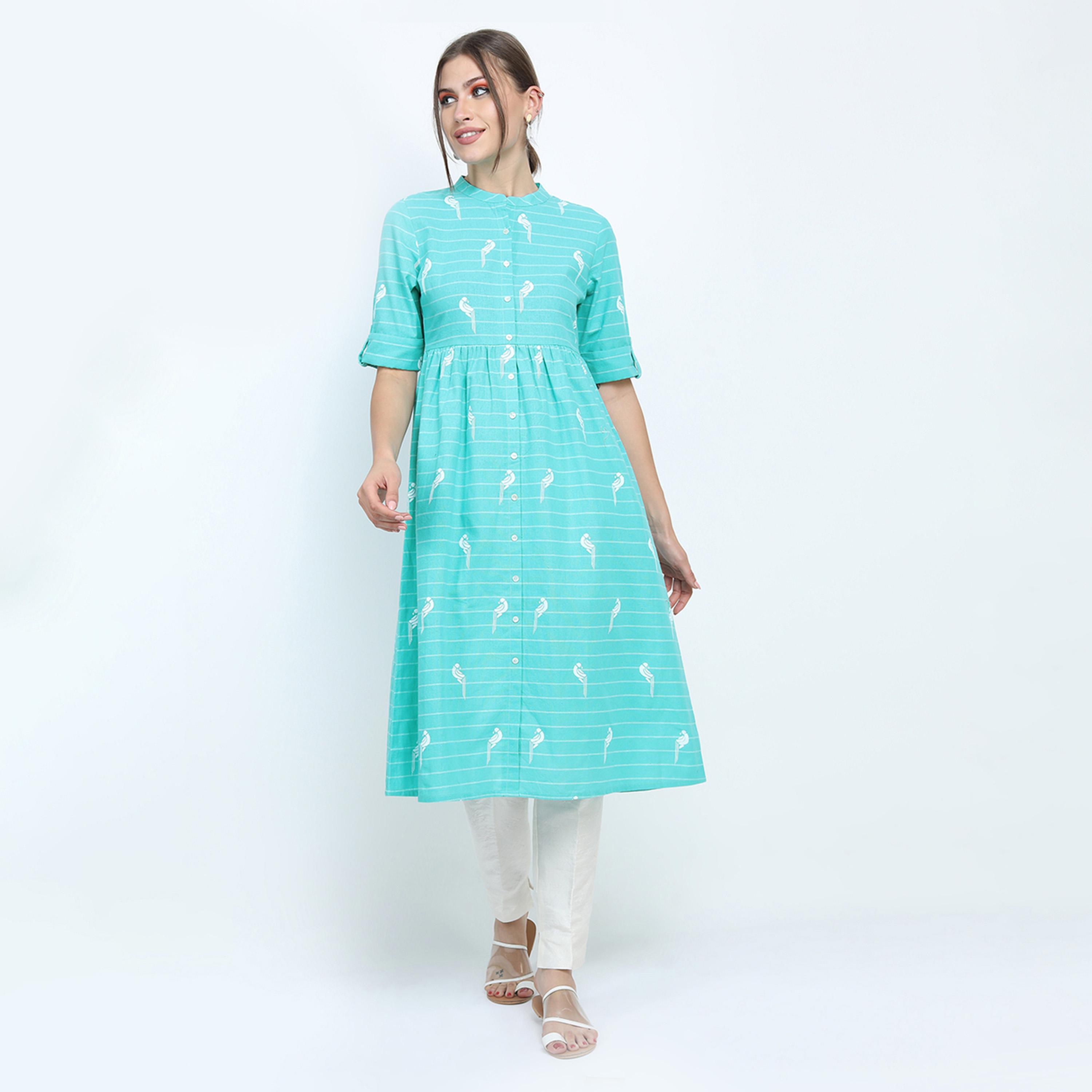 Vishudh X Styli Women Blue Printed Anarkali Kurta-women-clothing-ethnicwear-kurtas-image-1