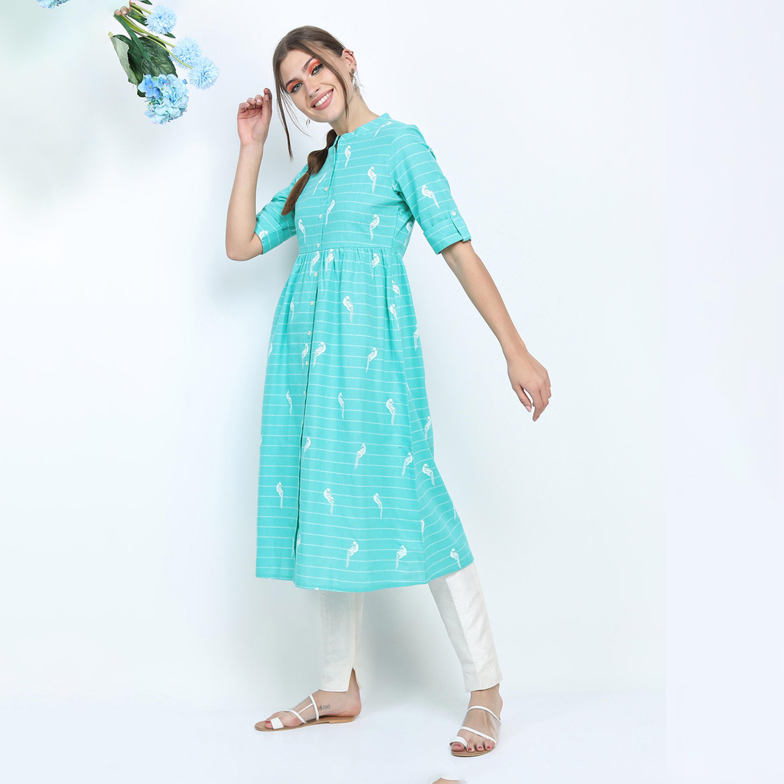 Vishudh X Styli Women Blue Printed Anarkali Kurta-women-clothing-ethnicwear-kurtas-image-2