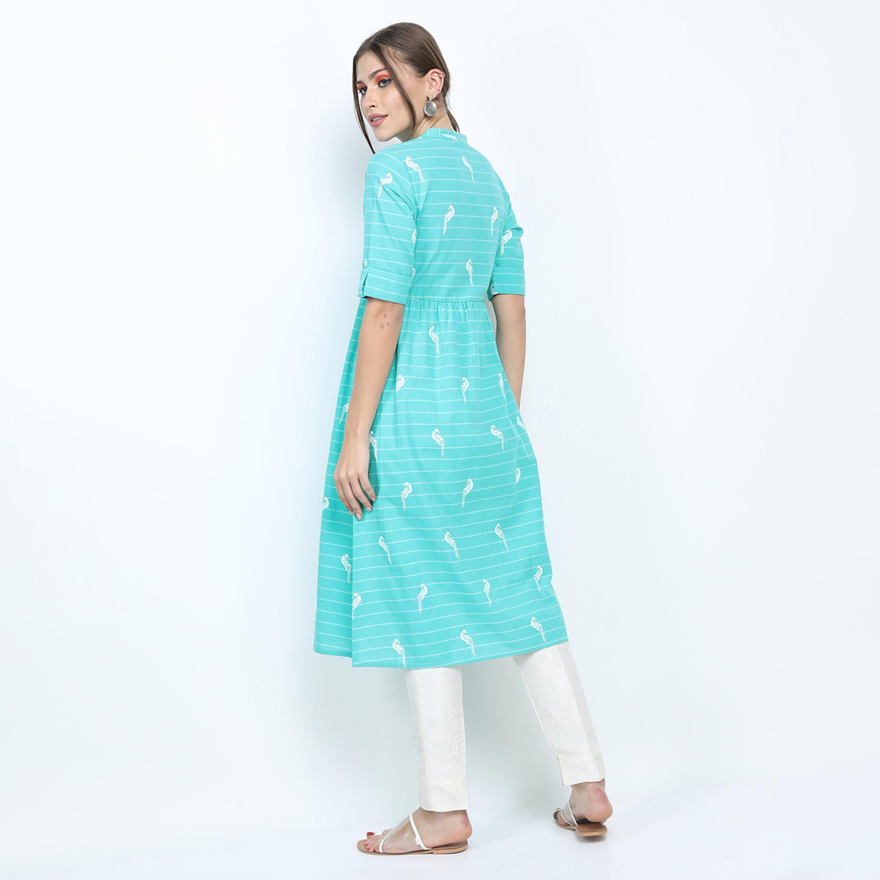 Vishudh X Styli Women Blue Printed Anarkali Kurta-women-clothing-ethnicwear-kurtas-image-3