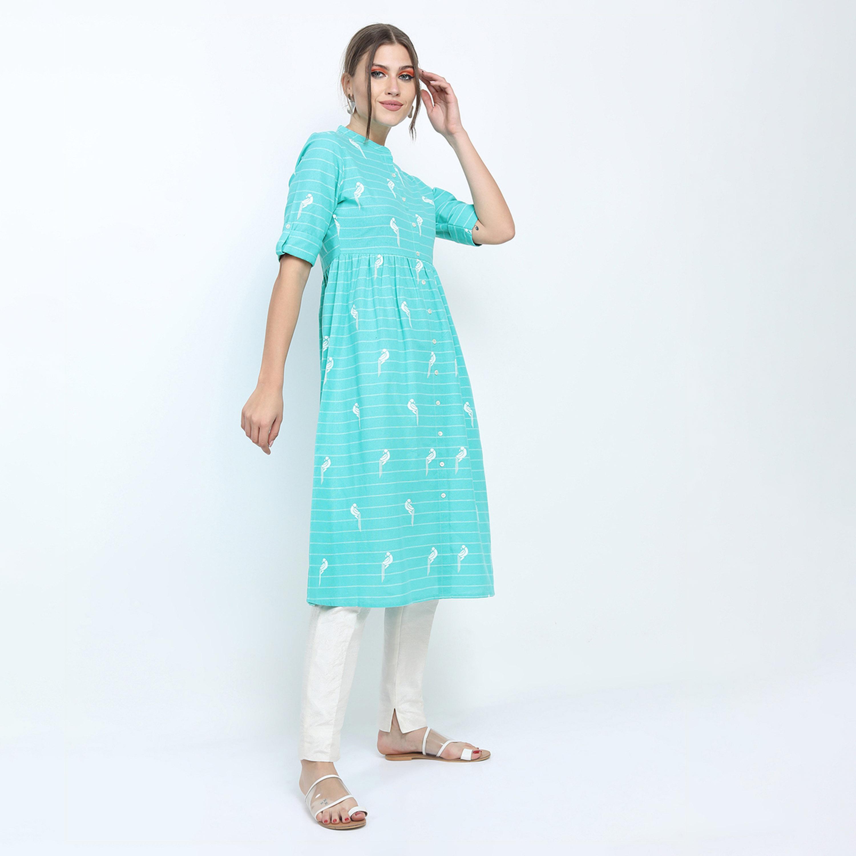 Vishudh X Styli Women Blue Printed Anarkali Kurta-women-clothing-ethnicwear-kurtas-image-5