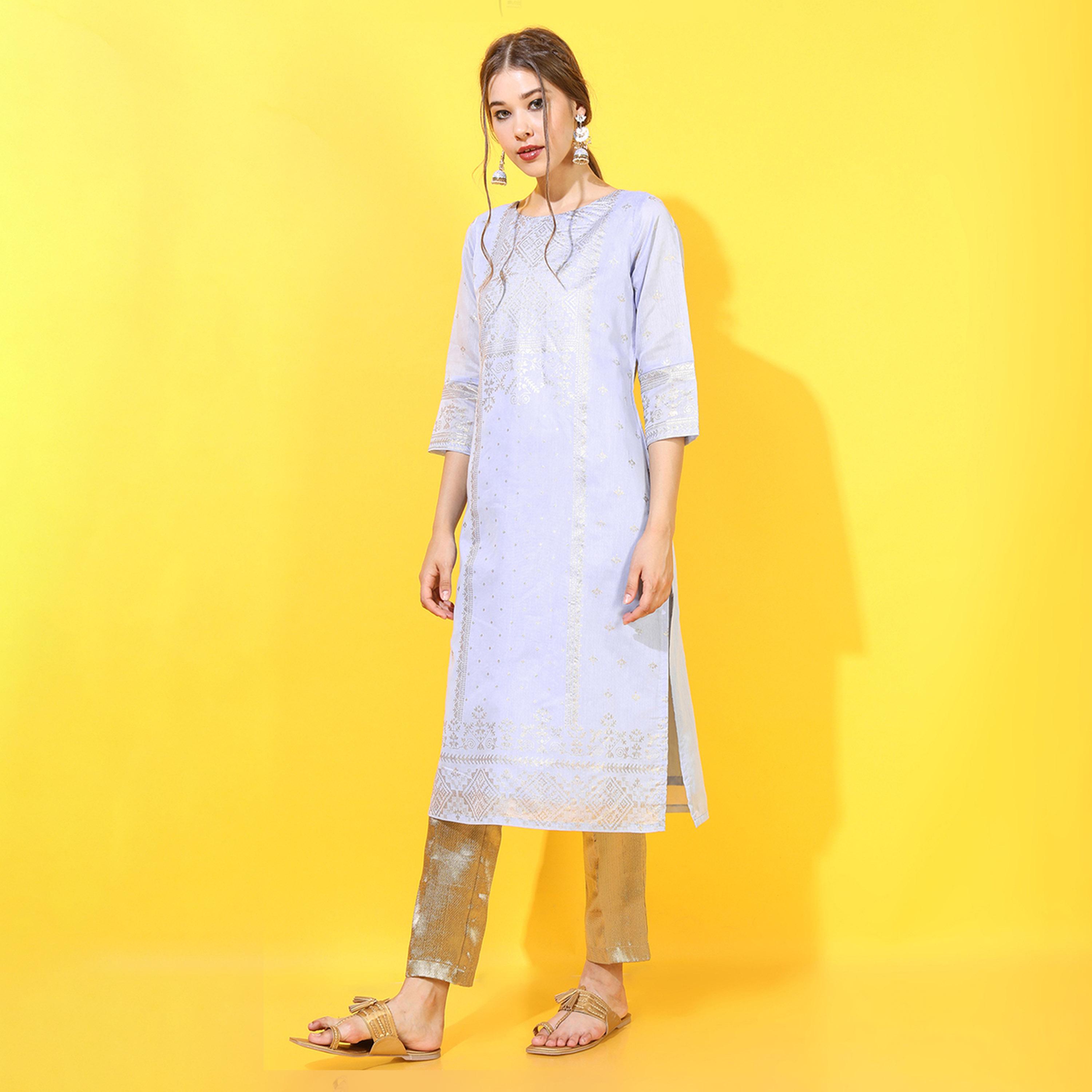 فيشود × ستايلي - كورتا مطبوعة بزخارف عرقية باللون الأزرق للنساء-women-clothing-ethnicwear-kurtas-image-2