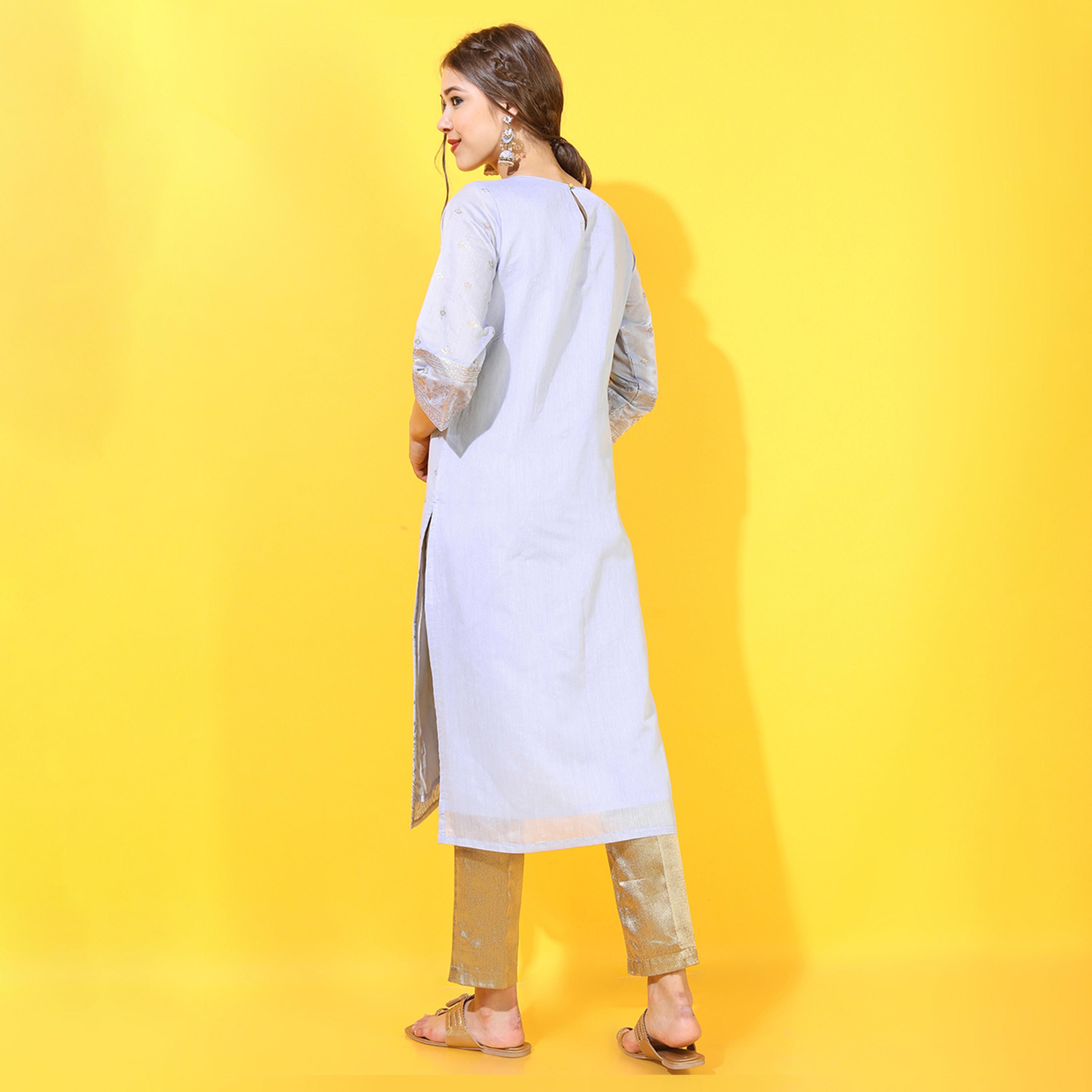 فيشود × ستايلي - كورتا مطبوعة بزخارف عرقية باللون الأزرق للنساء-women-clothing-ethnicwear-kurtas-image-3