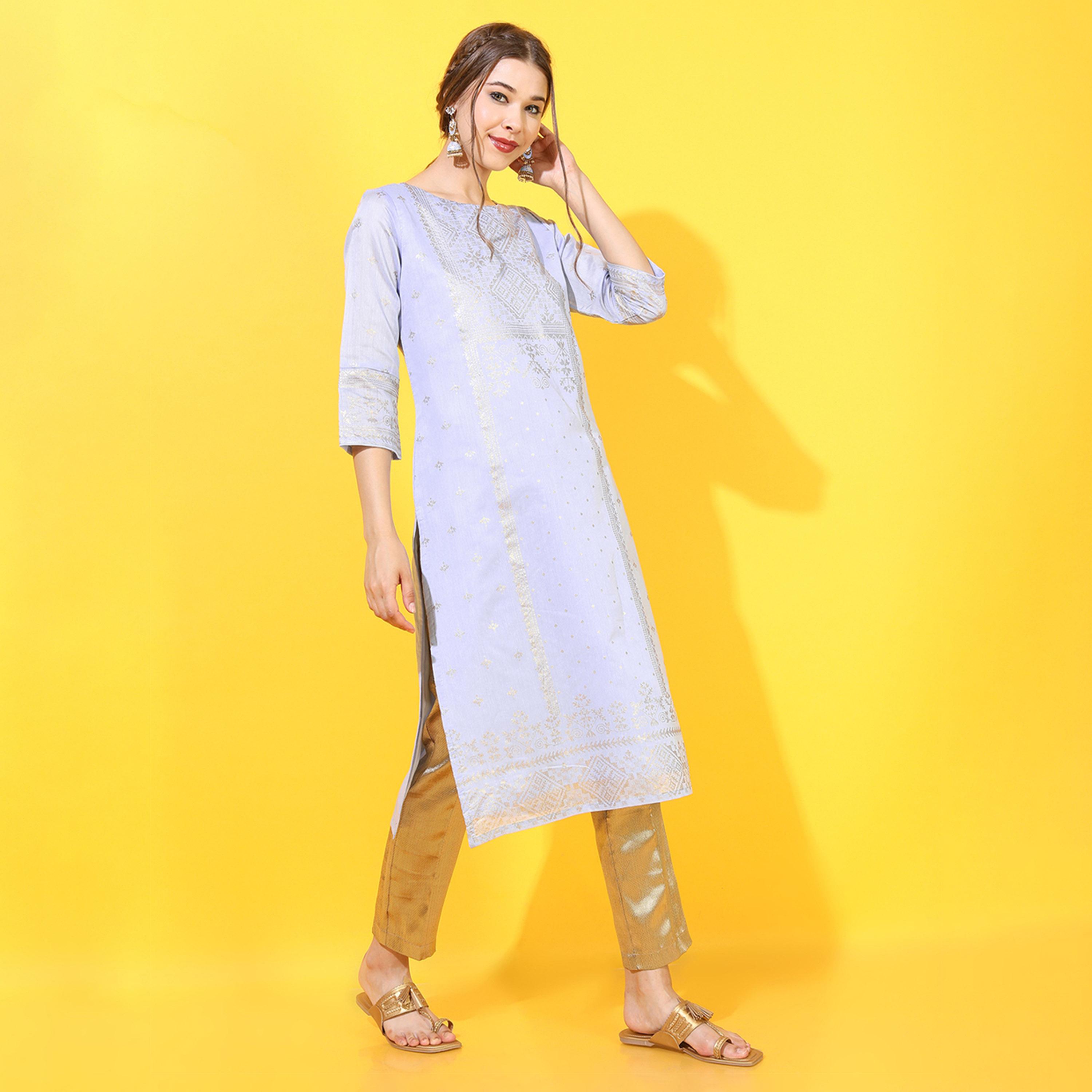 فيشود × ستايلي - كورتا مطبوعة بزخارف عرقية باللون الأزرق للنساء-women-clothing-ethnicwear-kurtas-image-5