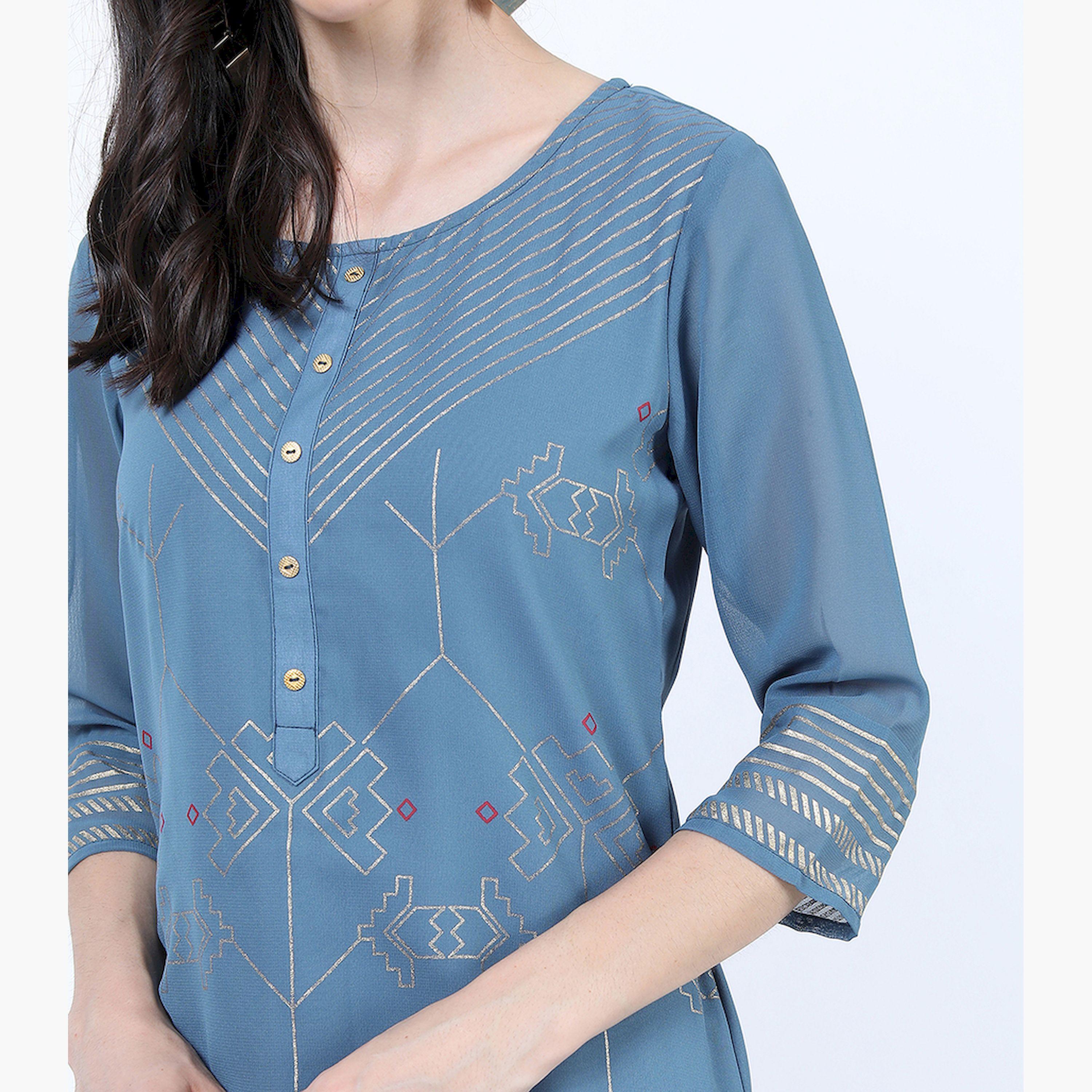 Vishudh X Styli Blue Floral Printed Kurta-women-clothing-ethnicwear-kurtas-image-4
