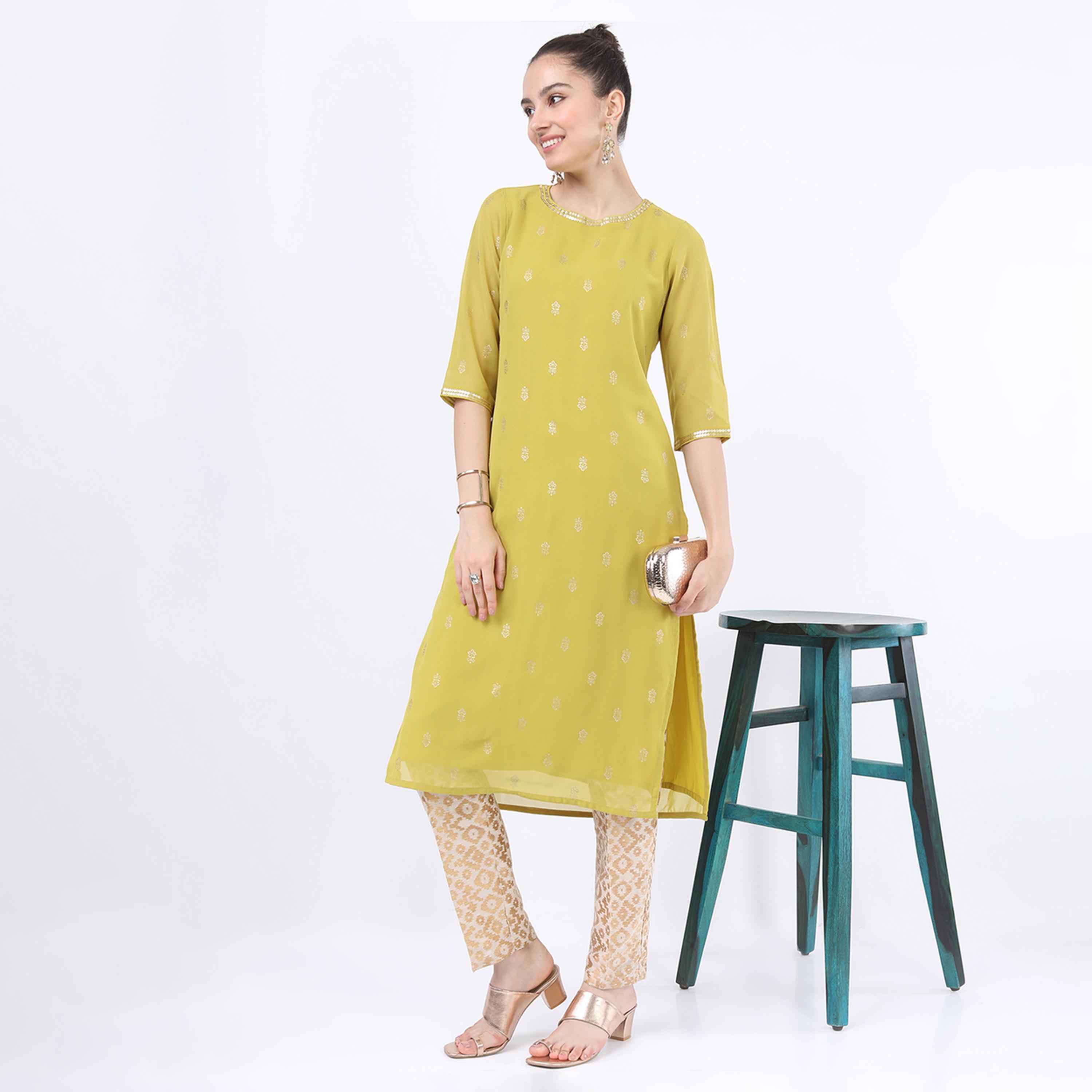 Vishudh X Styli Women Yellow Ethnic Motifs Printed Kurta-women-clothing-ethnicwear-kurtas-image-1