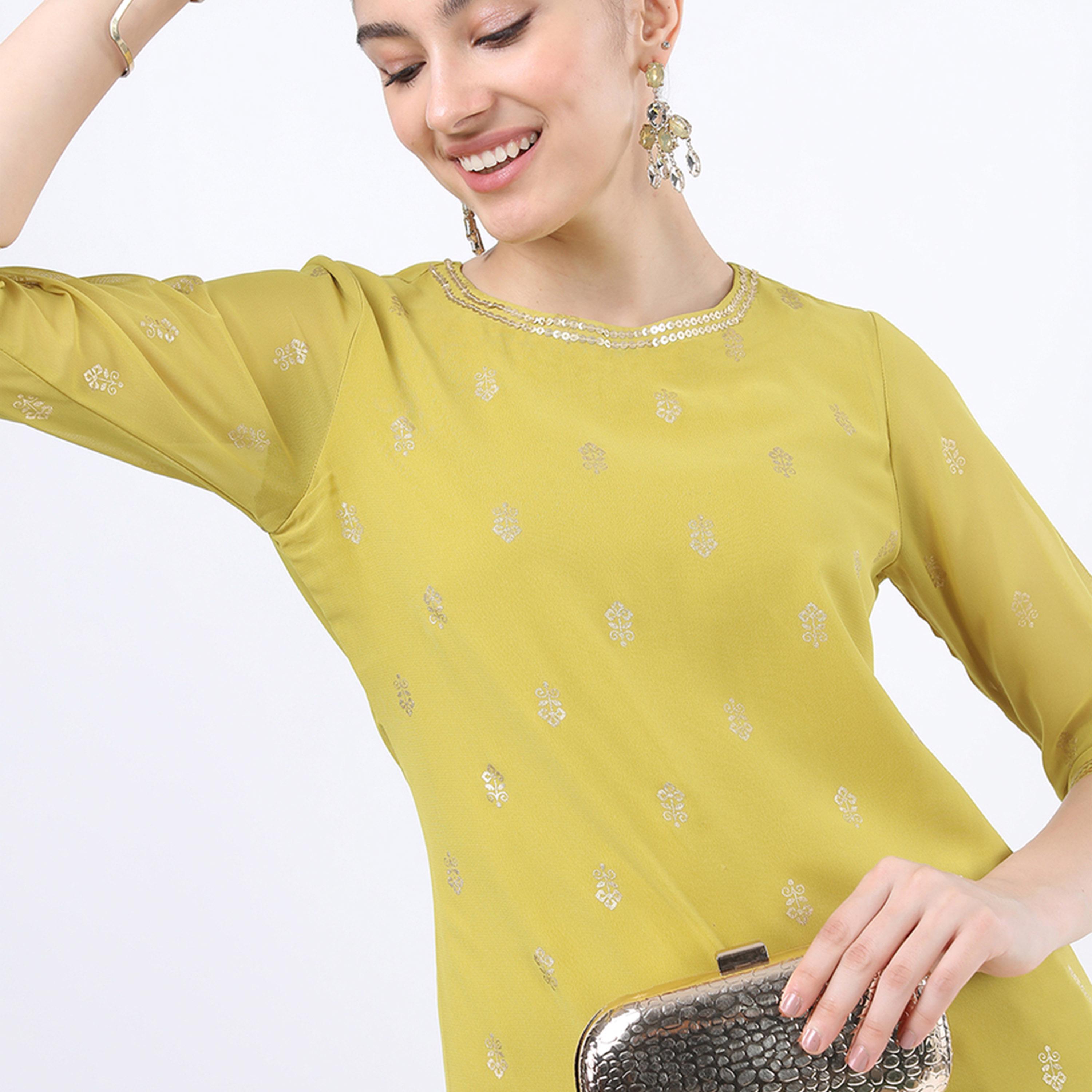 فيشود × ستايلي - كورتا نسائية مطبوعة بزخارف عرقية - أصفر-women-clothing-ethnicwear-kurtas-image-2