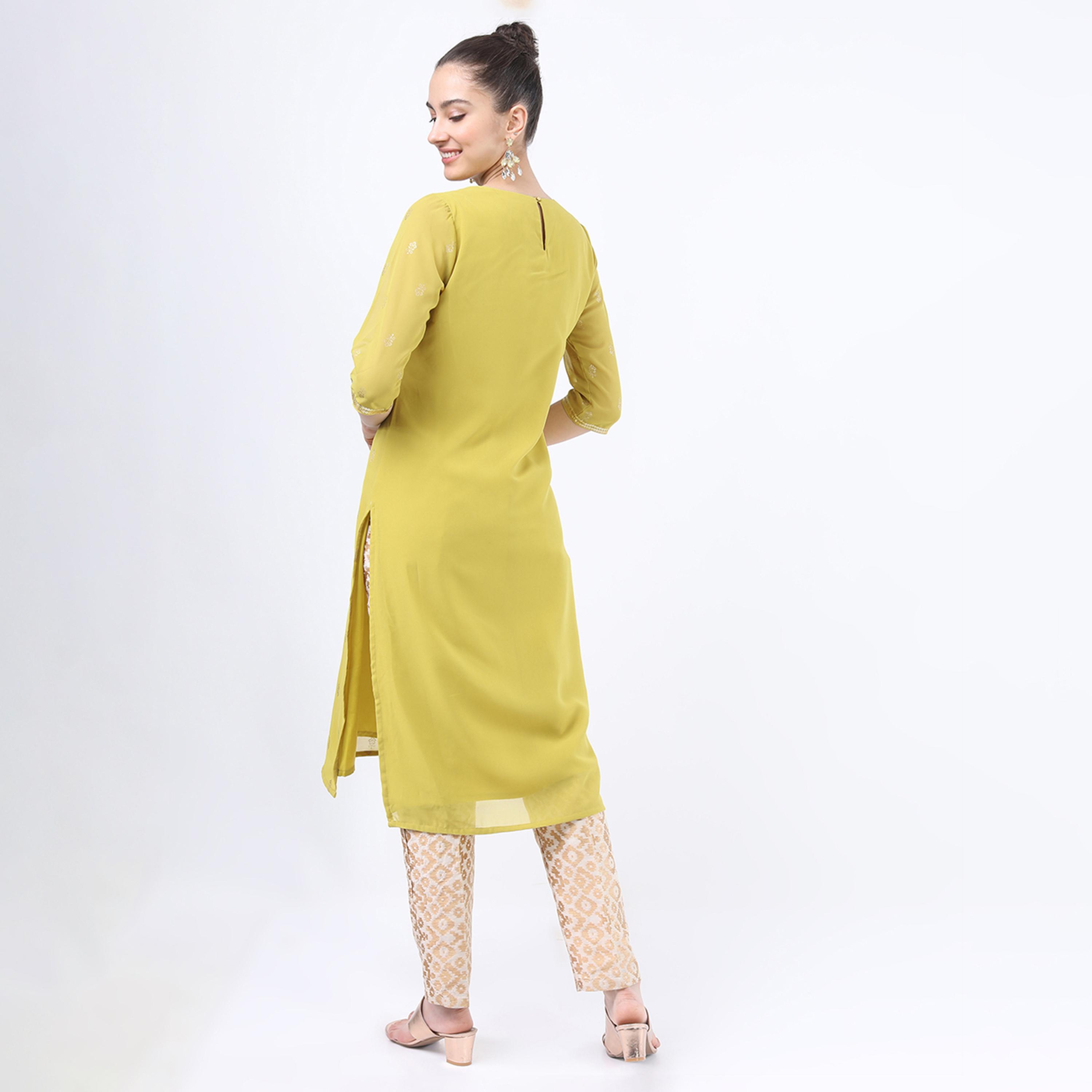 فيشود × ستايلي - كورتا نسائية مطبوعة بزخارف عرقية - أصفر-women-clothing-ethnicwear-kurtas-image-3