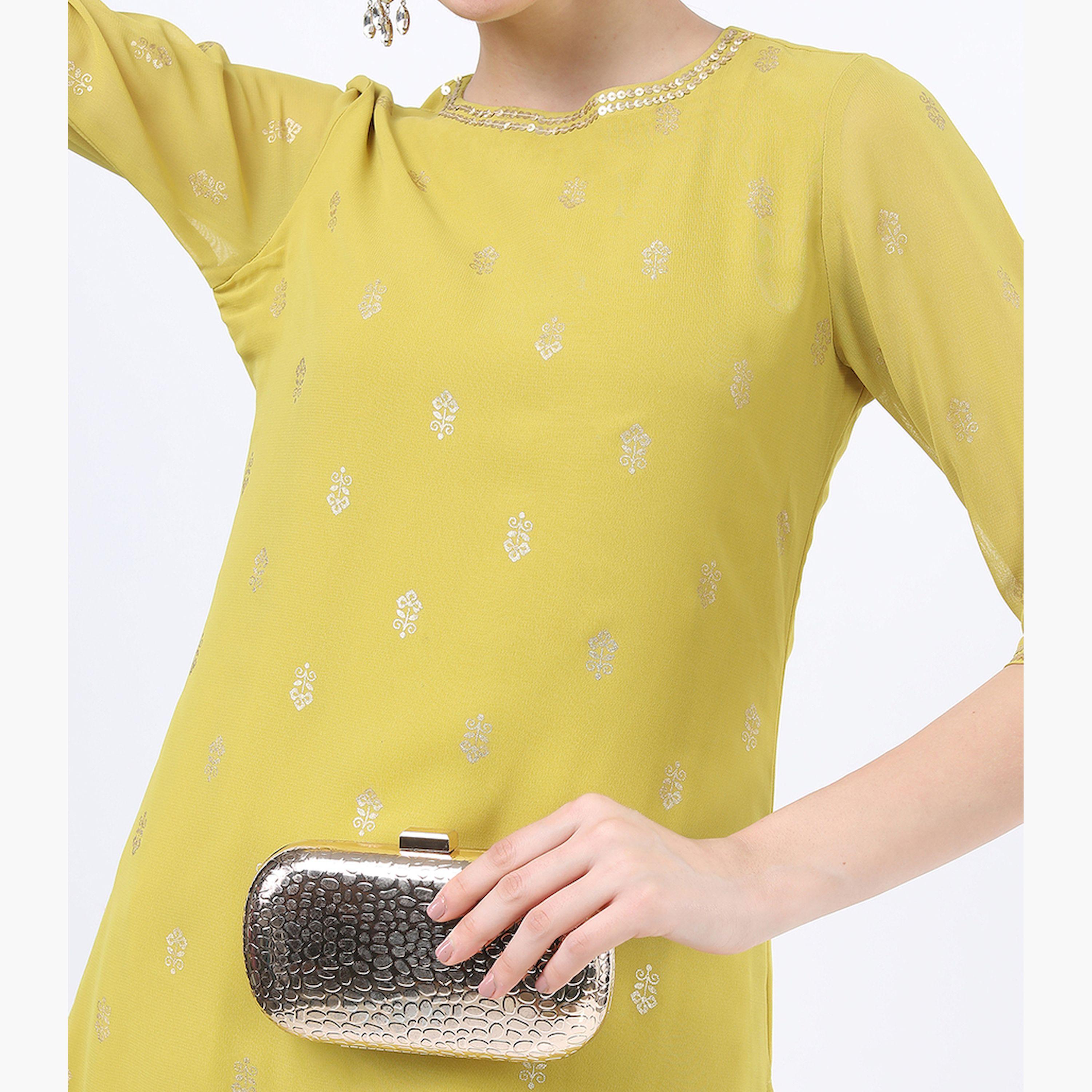 Vishudh X Styli Women Yellow Ethnic Motifs Printed Kurta-women-clothing-ethnicwear-kurtas-image-4