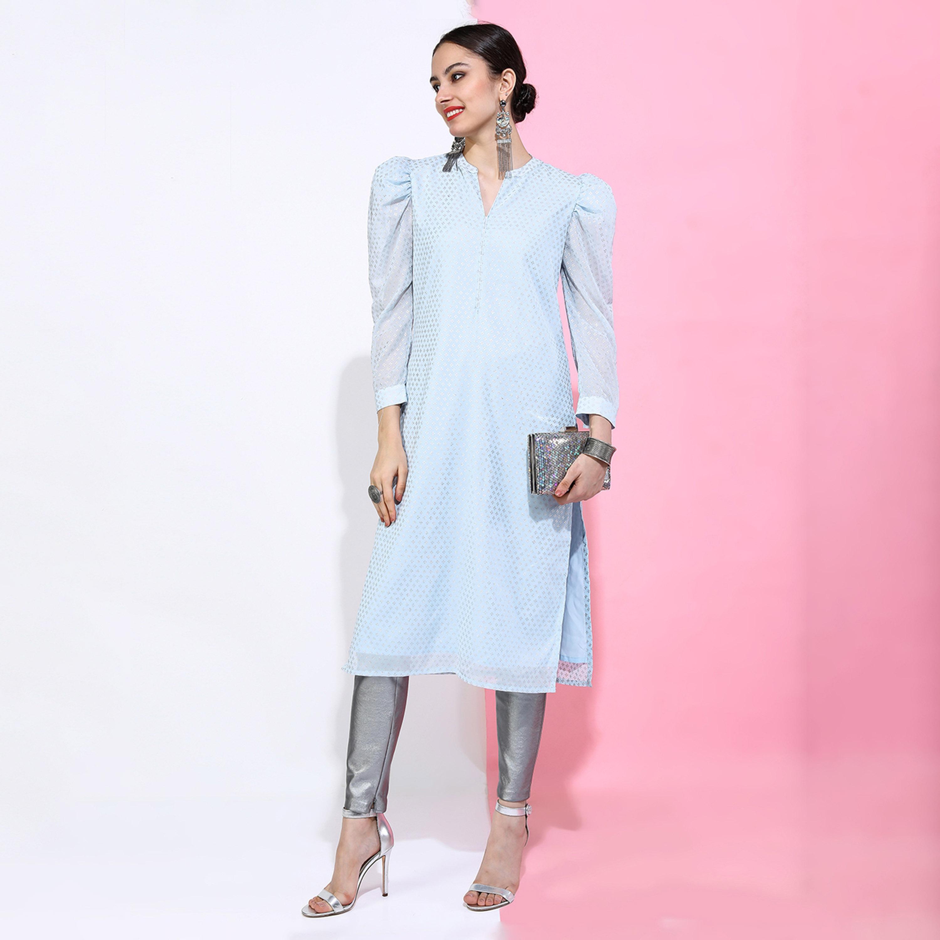 فيشود × ستايلي - كورتا جوتا باتي مطبوعة بالورود باللون الأزرق للنساء-women-clothing-ethnicwear-kurtas-image-2