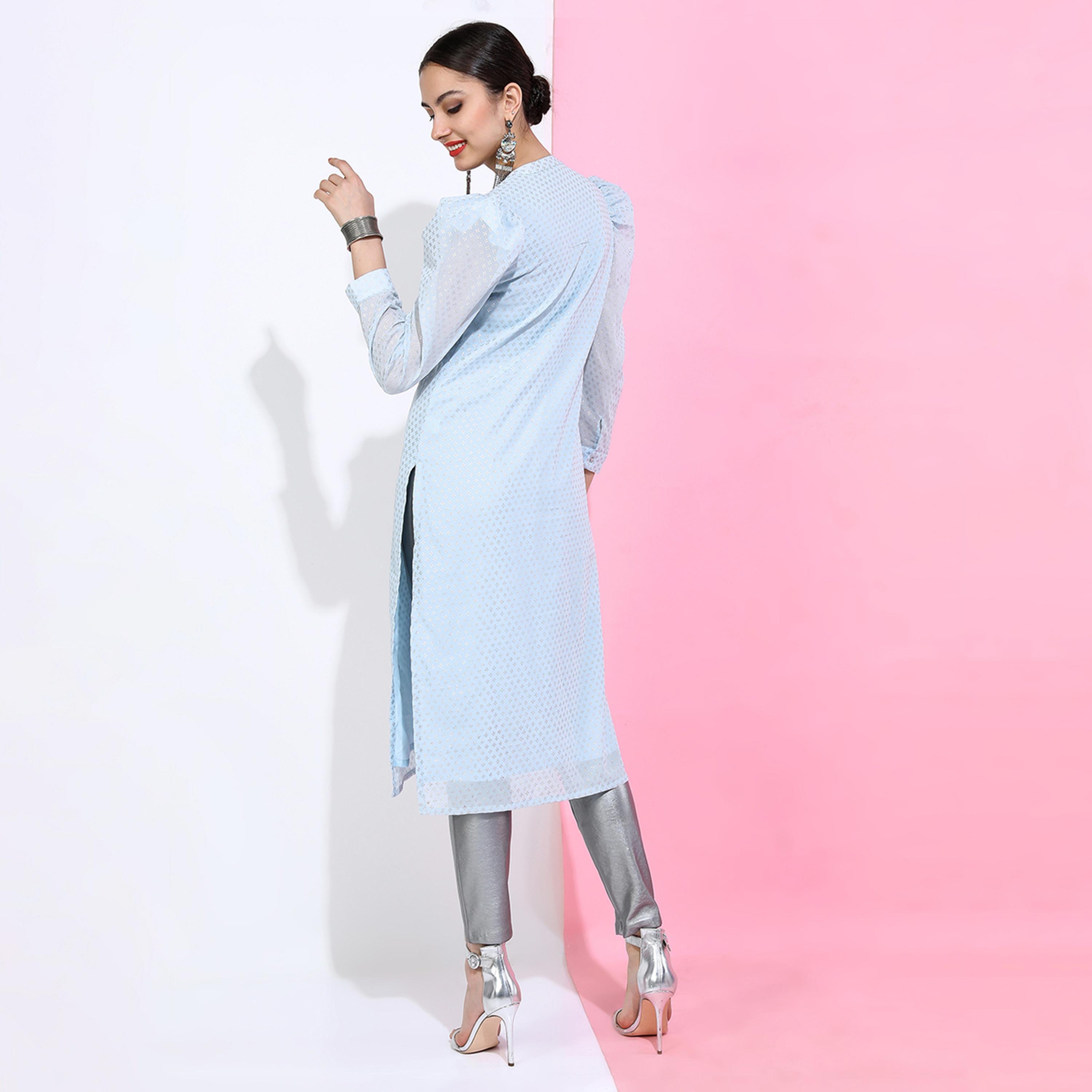 فيشود × ستايلي - كورتا جوتا باتي مطبوعة بالورود باللون الأزرق للنساء-women-clothing-ethnicwear-kurtas-image-3