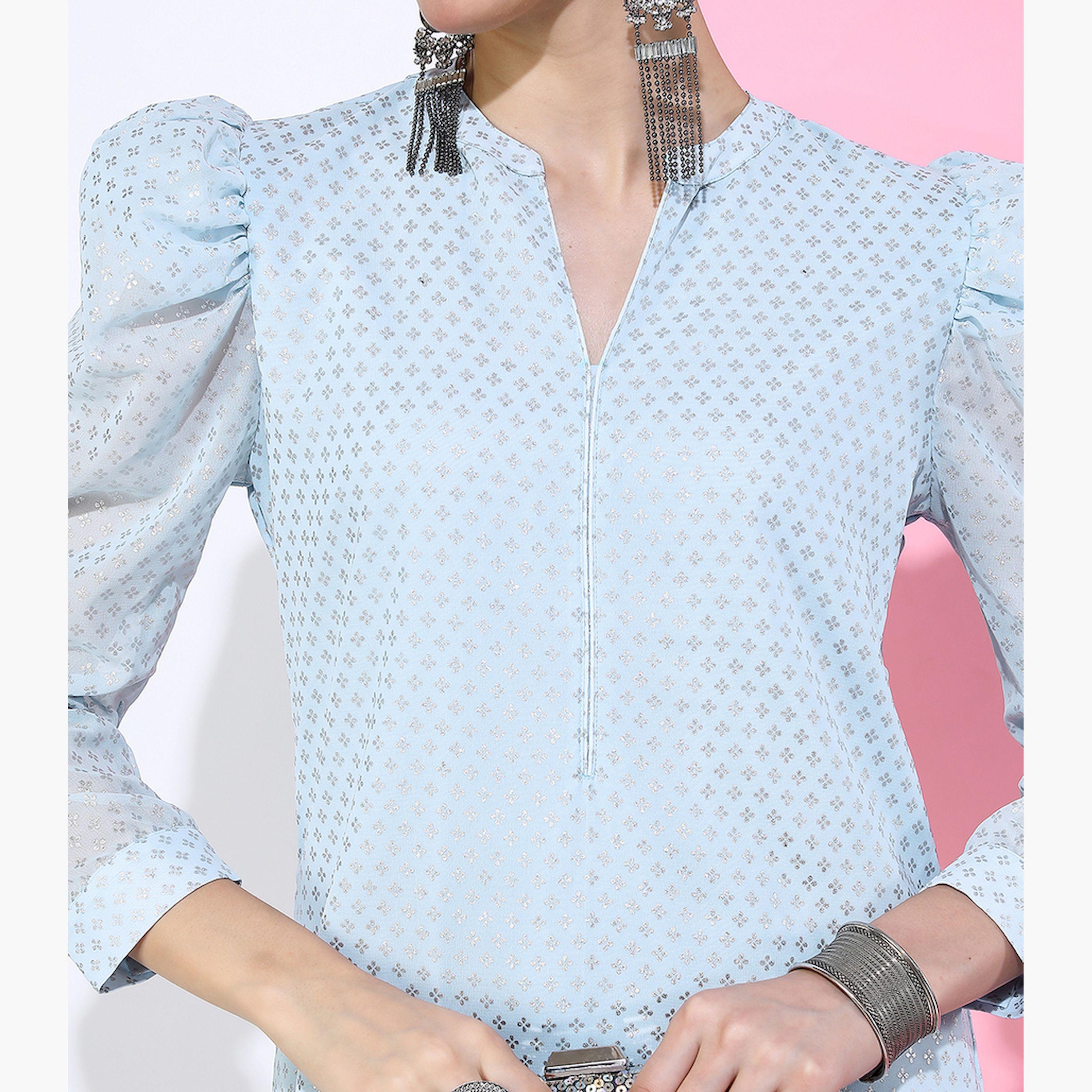 فيشود × ستايلي - كورتا جوتا باتي مطبوعة بالورود باللون الأزرق للنساء-women-clothing-ethnicwear-kurtas-image-4
