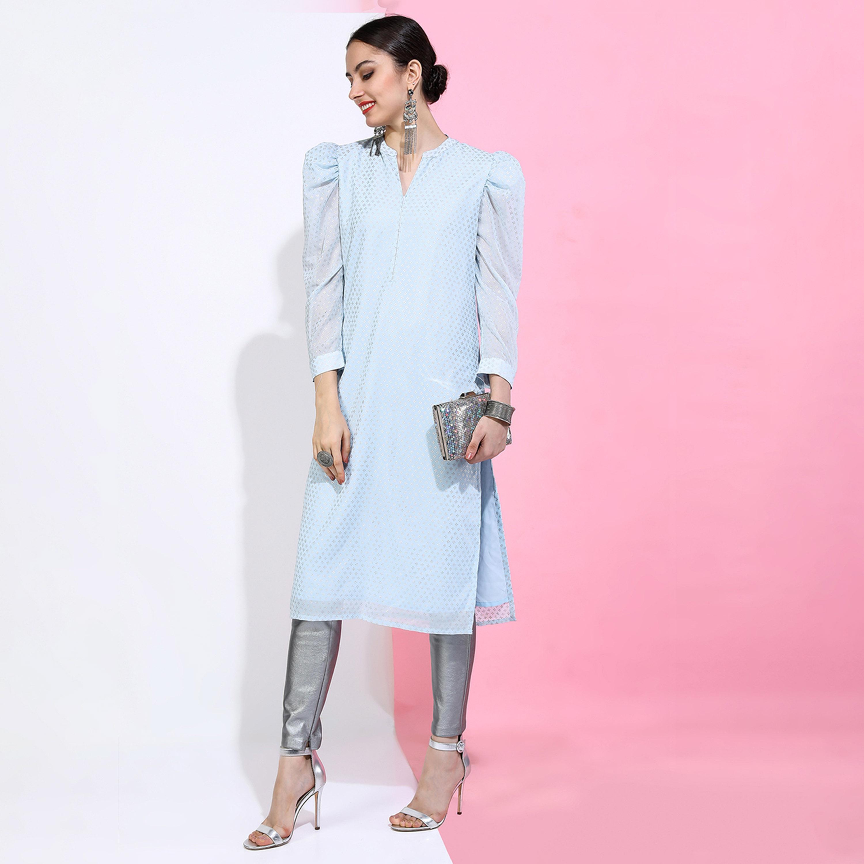 فيشود × ستايلي - كورتا جوتا باتي مطبوعة بالورود باللون الأزرق للنساء-women-clothing-ethnicwear-kurtas-image-5