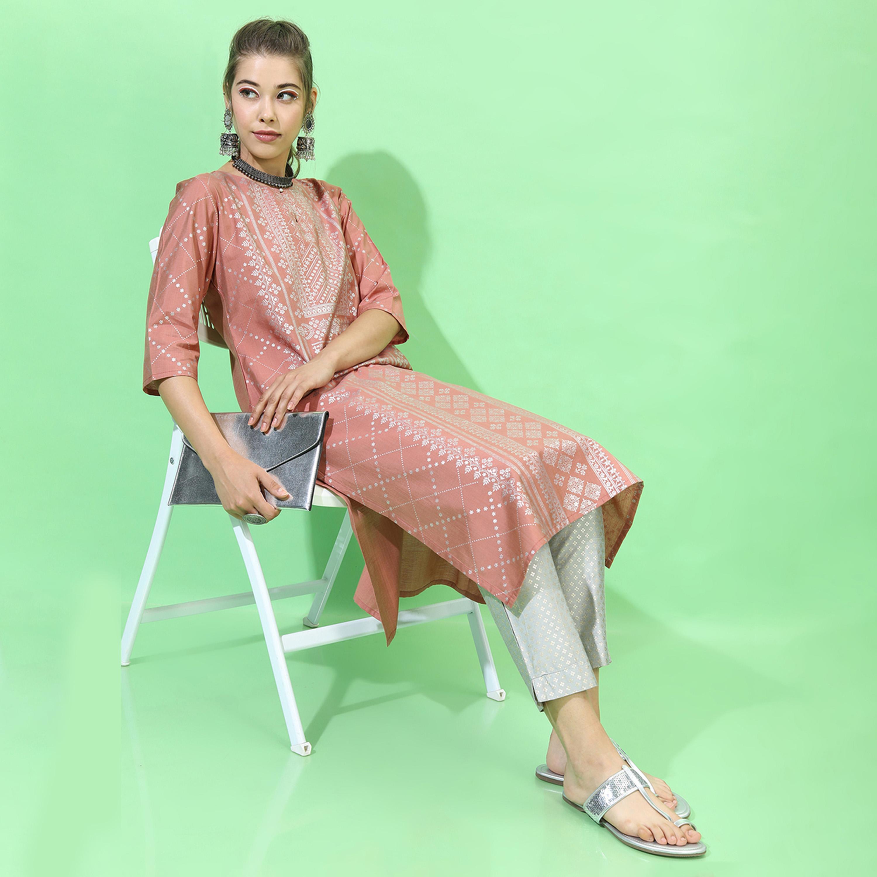فيشود × ستايلي - كورتا للنساء فيسكوز رايون - برتقالي-women-clothing-ethnicwear-kurtas-image-1
