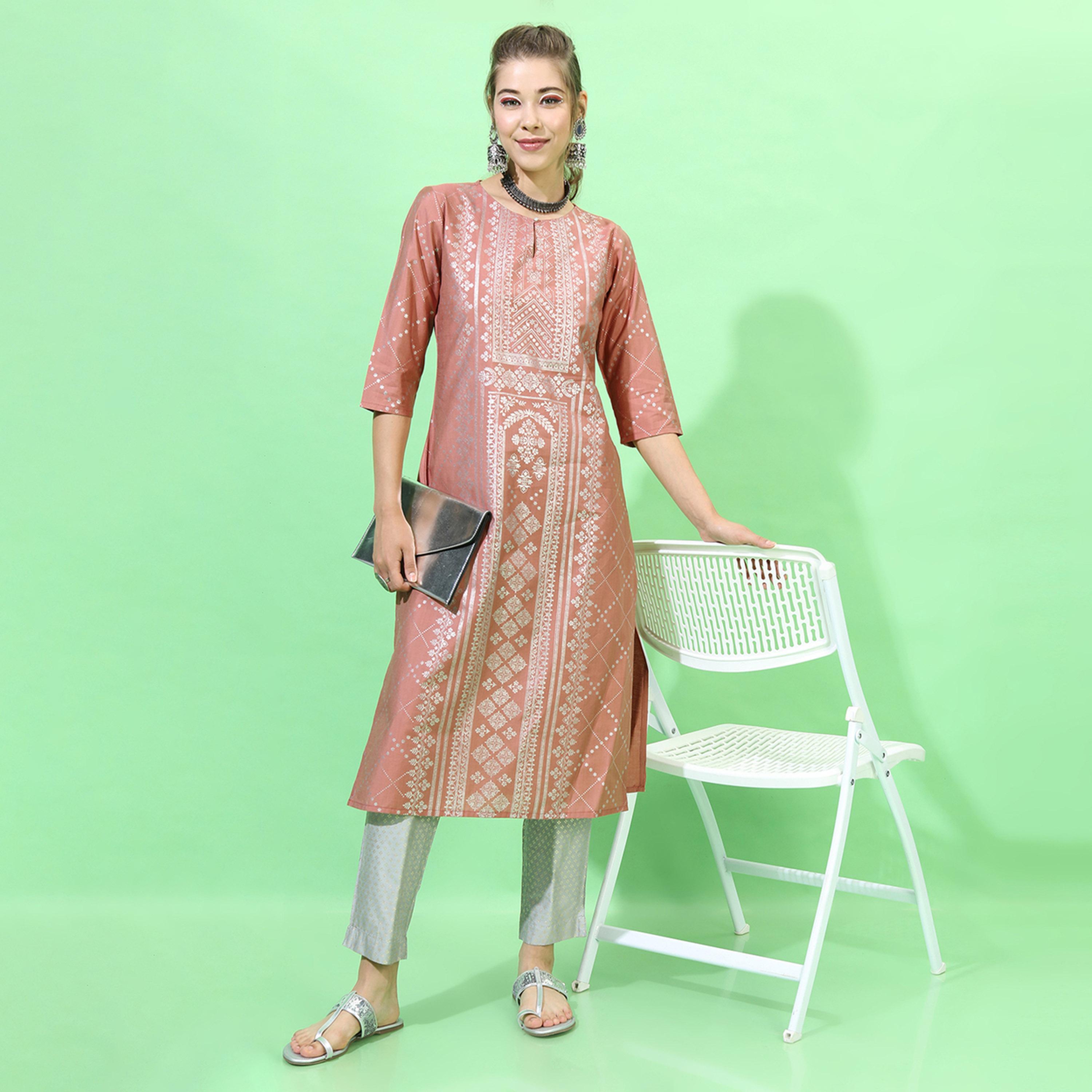 Vishudh X Styli Women Orange Viscose Rayon Kurta-women-clothing-ethnicwear-kurtas-image-2