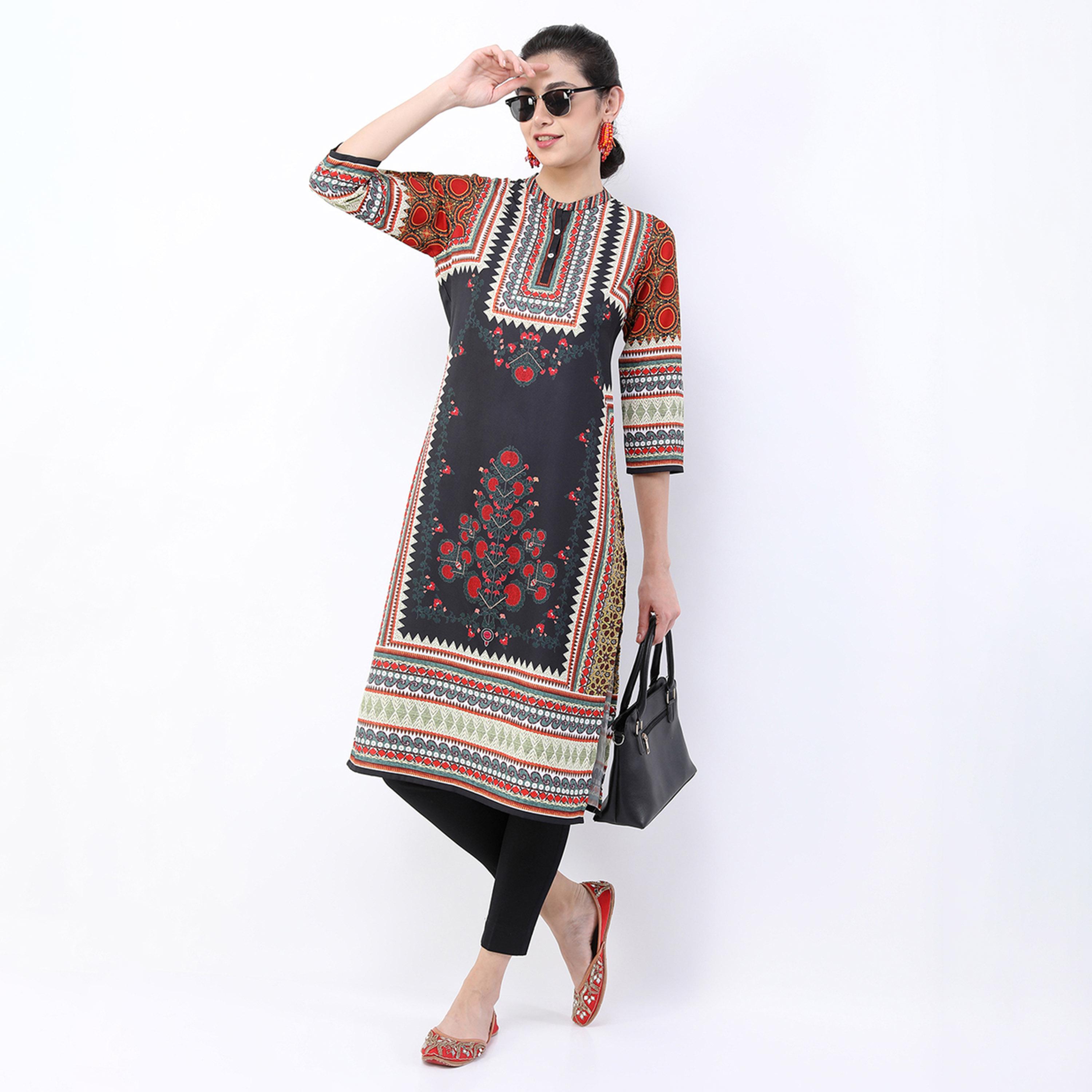 Vishudh X Styli Women Black Ethnic Motifs Printed Straight Kurta-women-clothing-ethnicwear-kurtas-image-1