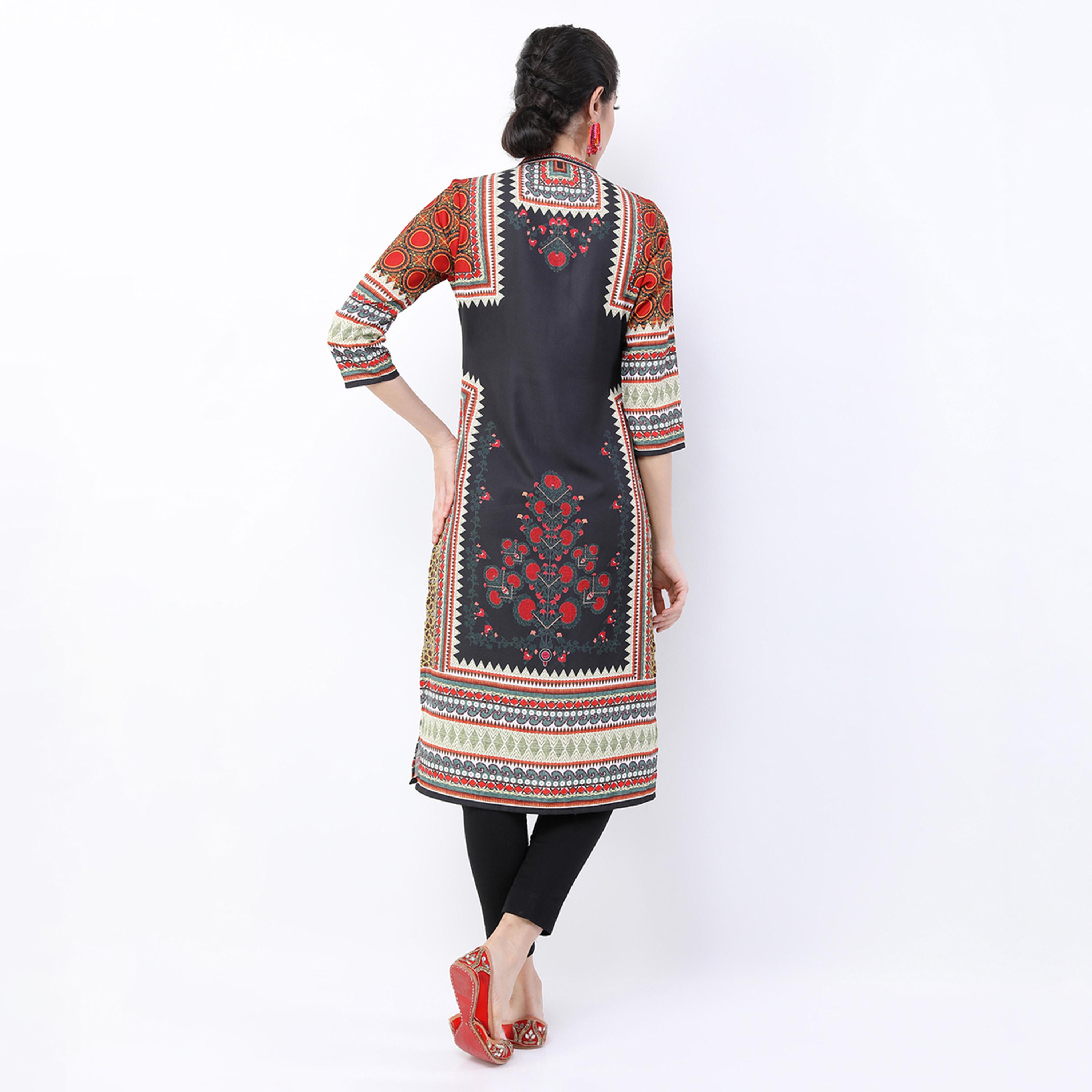 Vishudh X Styli Women Black Ethnic Motifs Printed Straight Kurta-women-clothing-ethnicwear-kurtas-image-3
