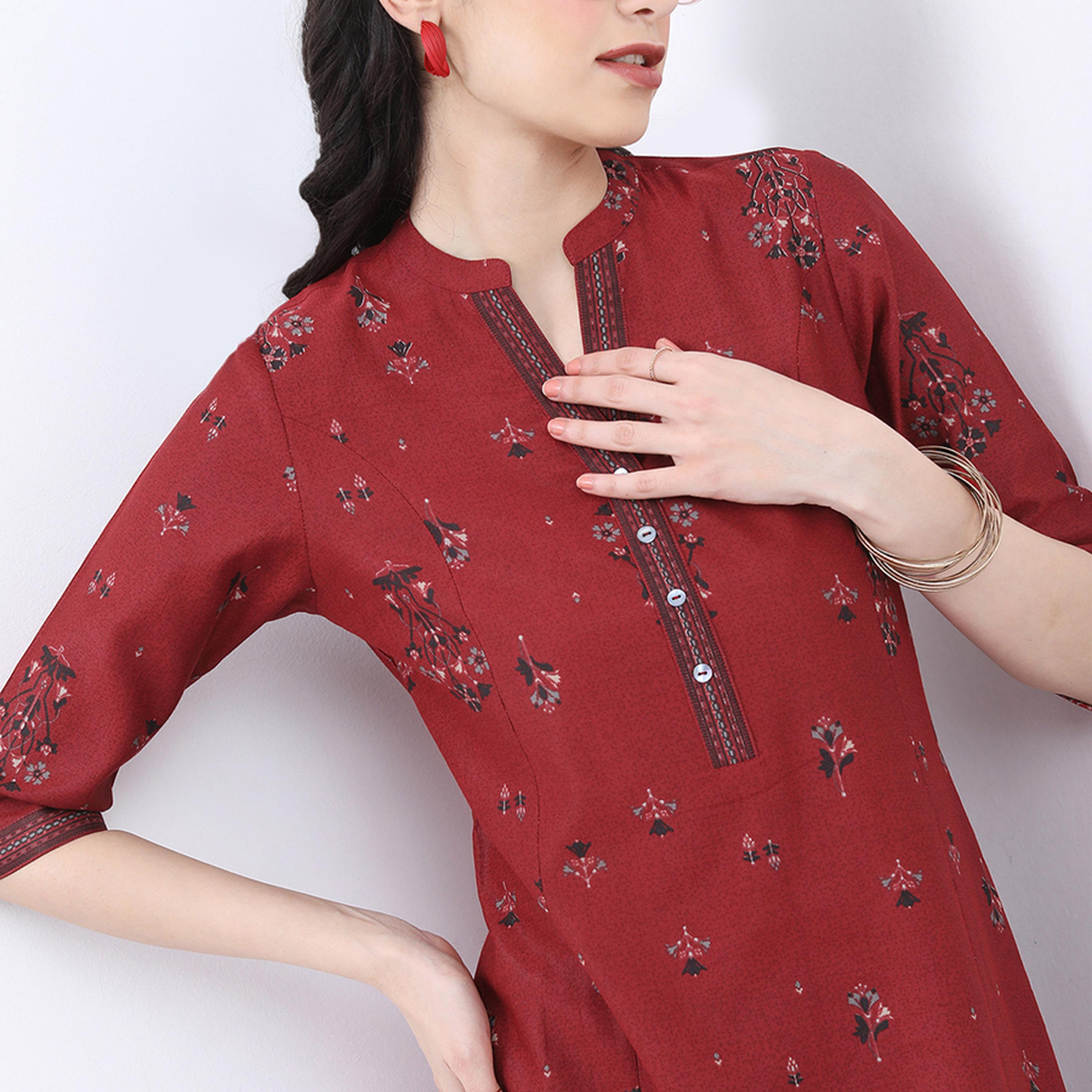 Vishudh X Styli Mandarin Collar Floral Printed Straight Kurta-women-clothing-ethnicwear-kurtas-image-2