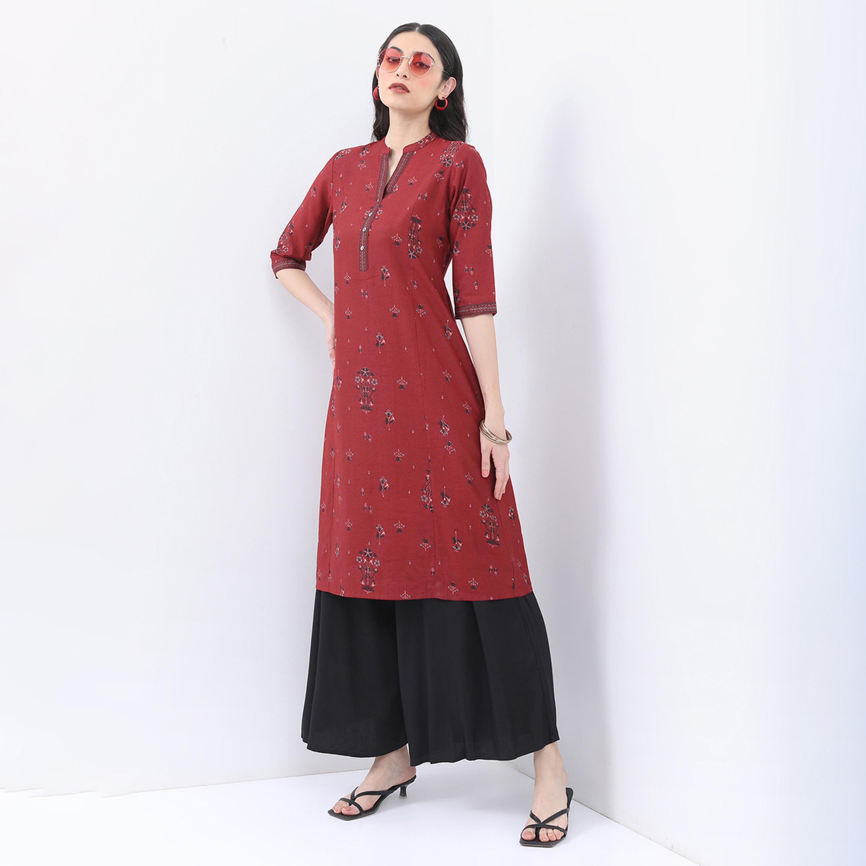 Vishudh X Styli Mandarin Collar Floral Printed Straight Kurta-women-clothing-ethnicwear-kurtas-image-4