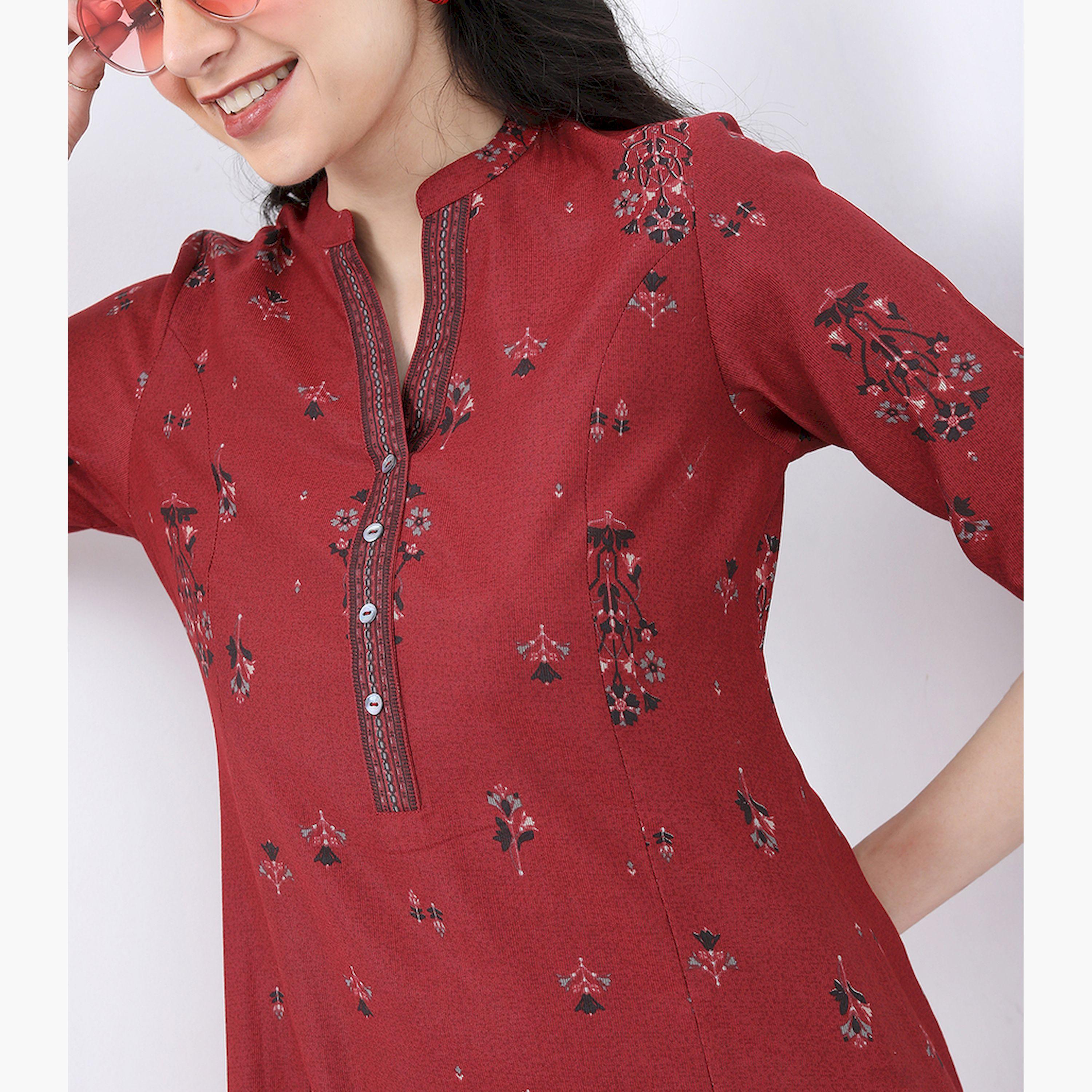 Vishudh X Styli Mandarin Collar Floral Printed Straight Kurta-women-clothing-ethnicwear-kurtas-image-5
