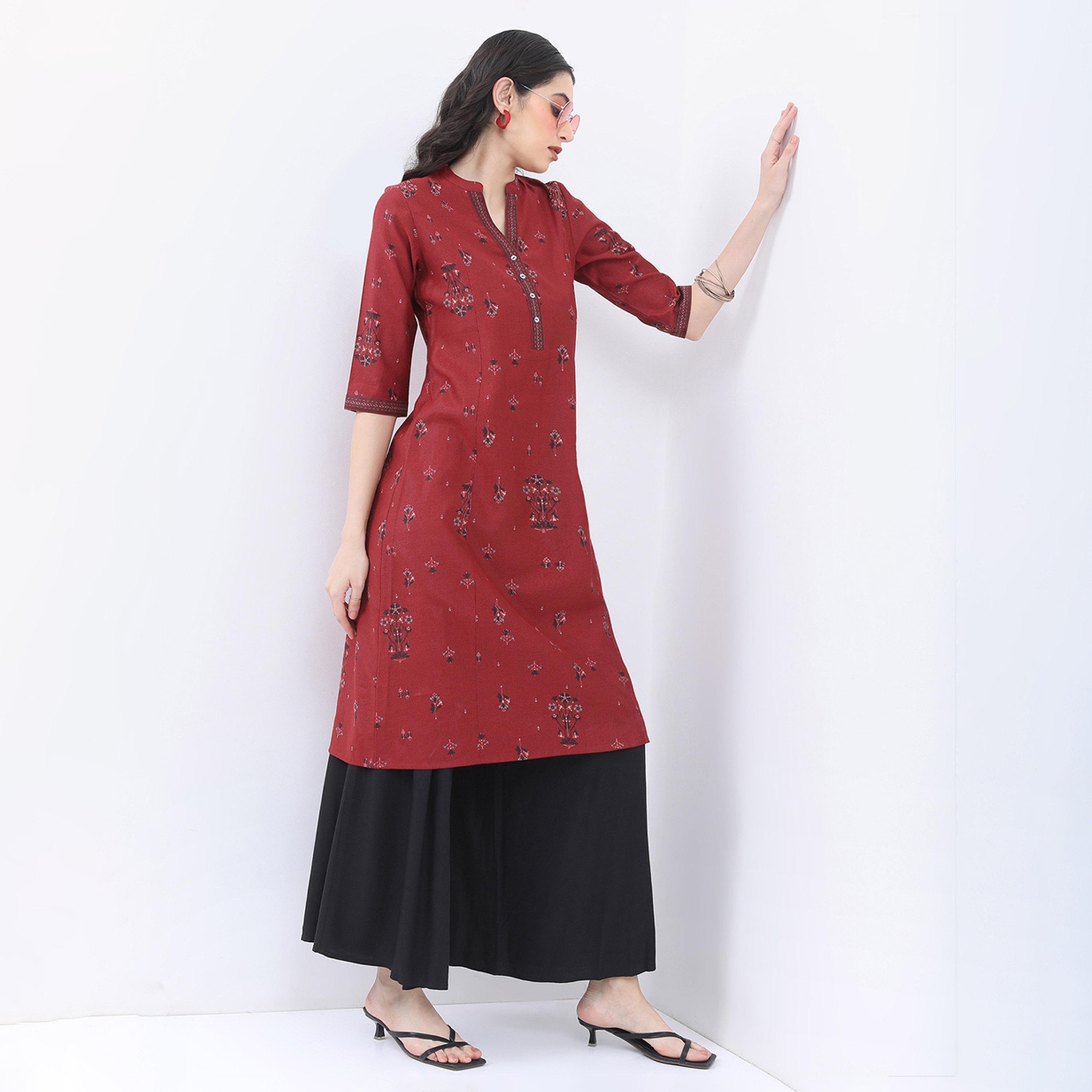 Vishudh X Styli Mandarin Collar Floral Printed Straight Kurta-women-clothing-ethnicwear-kurtas-image-6