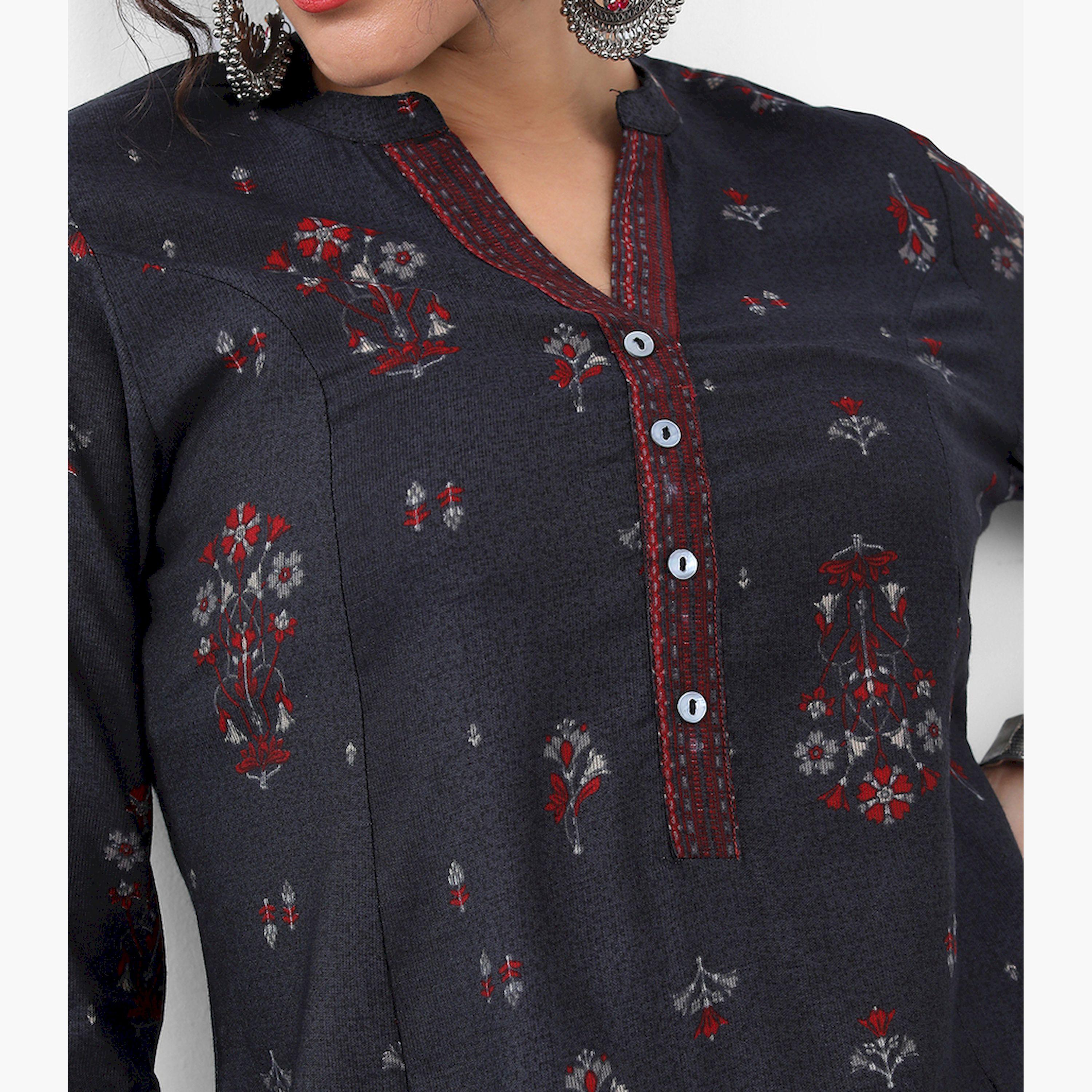 فيشود × ستايلي - كورتا بطبعة زهور وتطريز خيوط-women-clothing-ethnicwear-kurtas-image-5