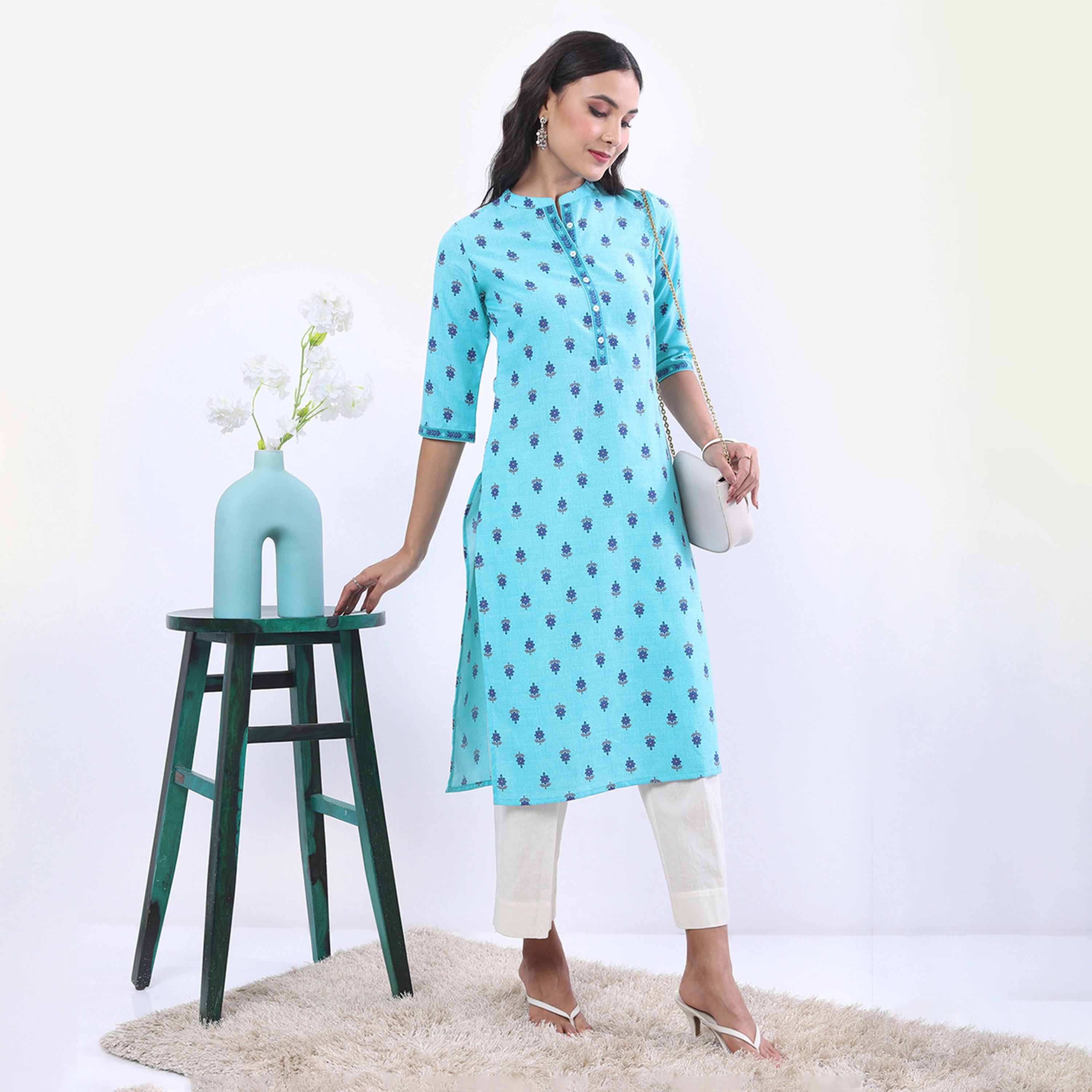 فيشود × ستايلي - كورتا بياقة الماندرين وزخارف عرقية مطبوعة-women-clothing-ethnicwear-kurtas-image-1
