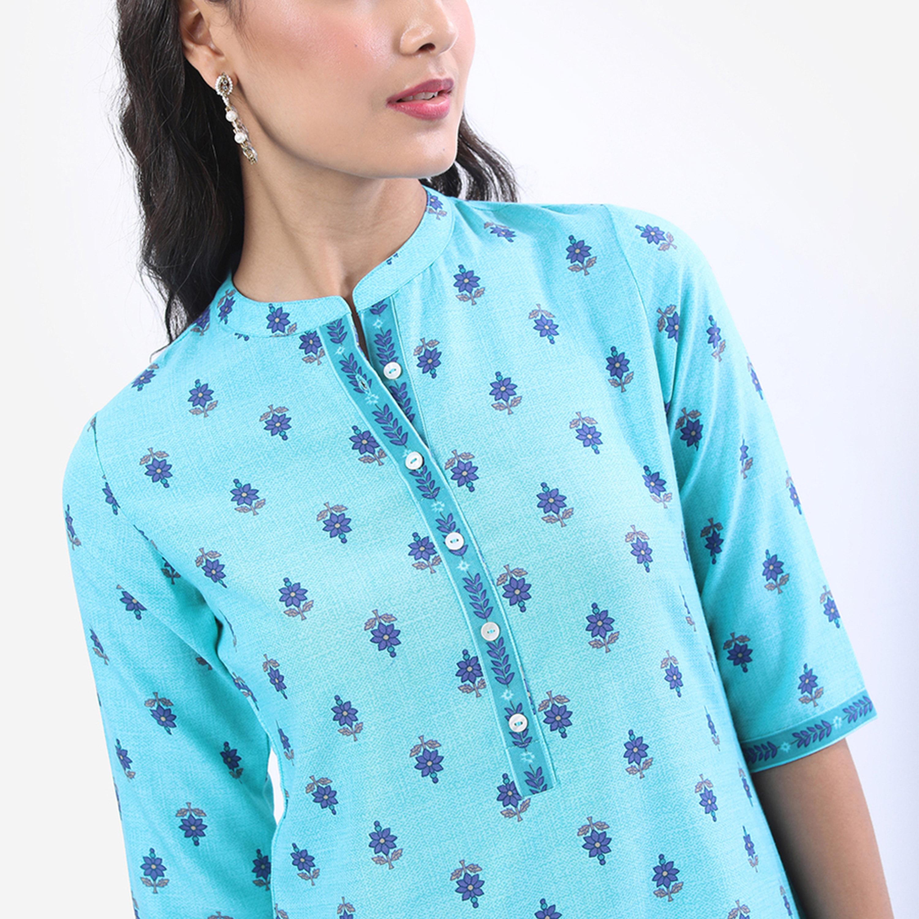 فيشود × ستايلي - كورتا بياقة الماندرين وزخارف عرقية مطبوعة-women-clothing-ethnicwear-kurtas-image-2
