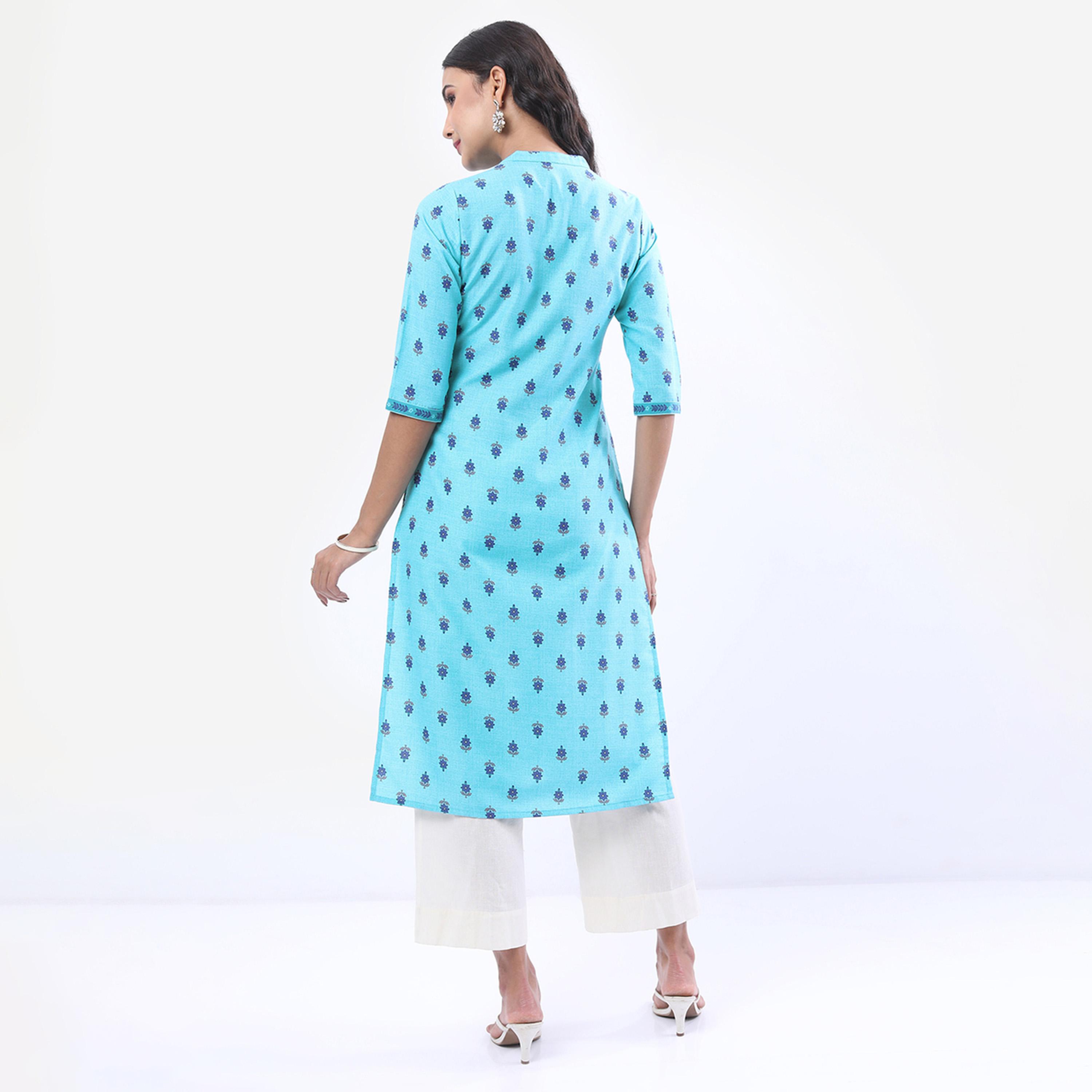 فيشود × ستايلي - كورتا بياقة الماندرين وزخارف عرقية مطبوعة-women-clothing-ethnicwear-kurtas-image-3