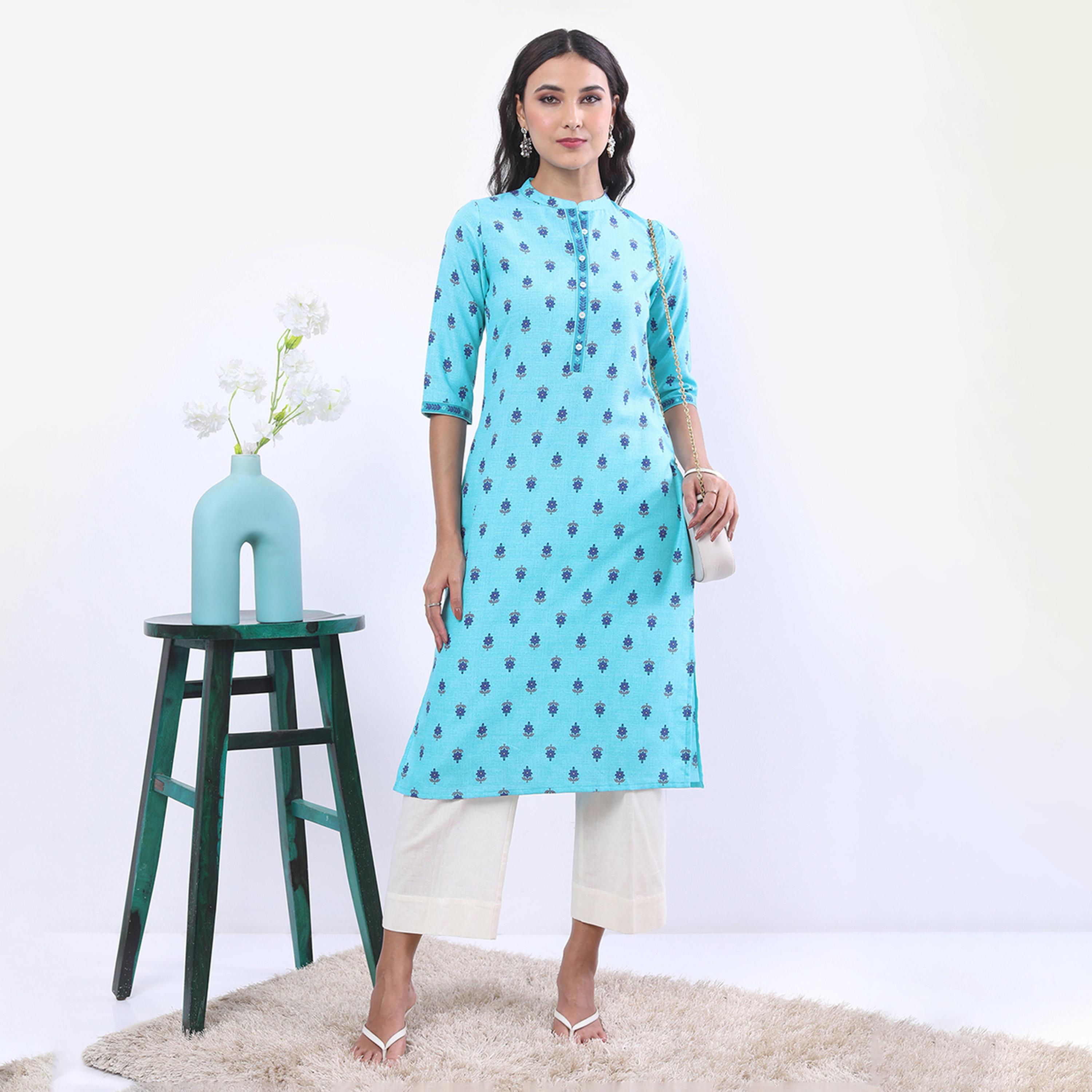 فيشود × ستايلي - كورتا بياقة الماندرين وزخارف عرقية مطبوعة-women-clothing-ethnicwear-kurtas-image-4