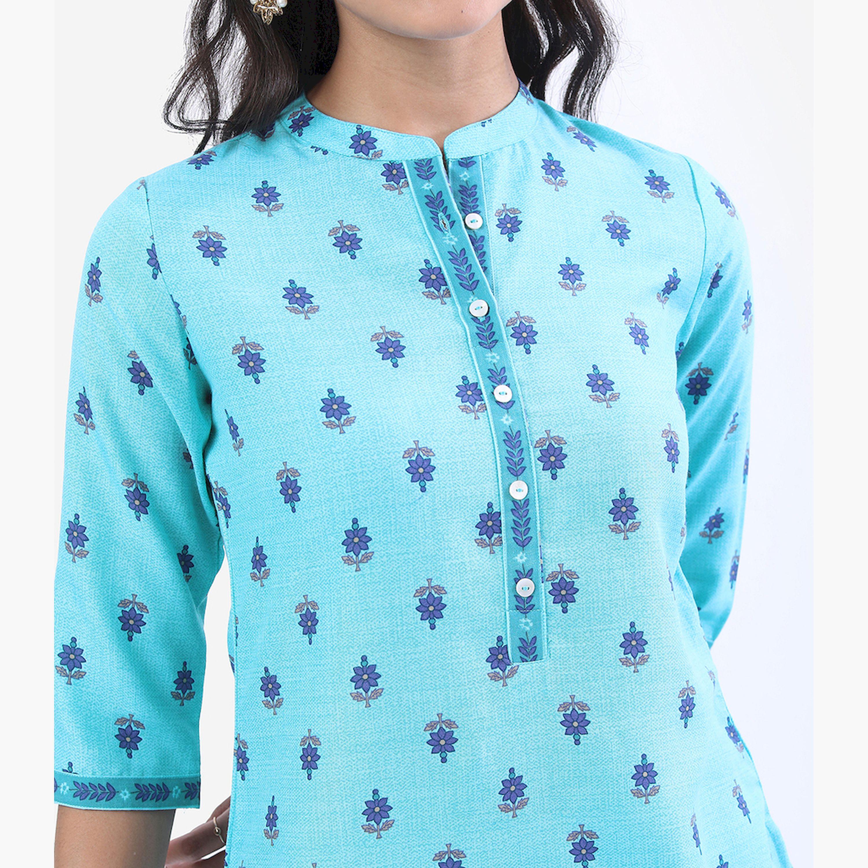 فيشود × ستايلي - كورتا بياقة الماندرين وزخارف عرقية مطبوعة-women-clothing-ethnicwear-kurtas-image-5