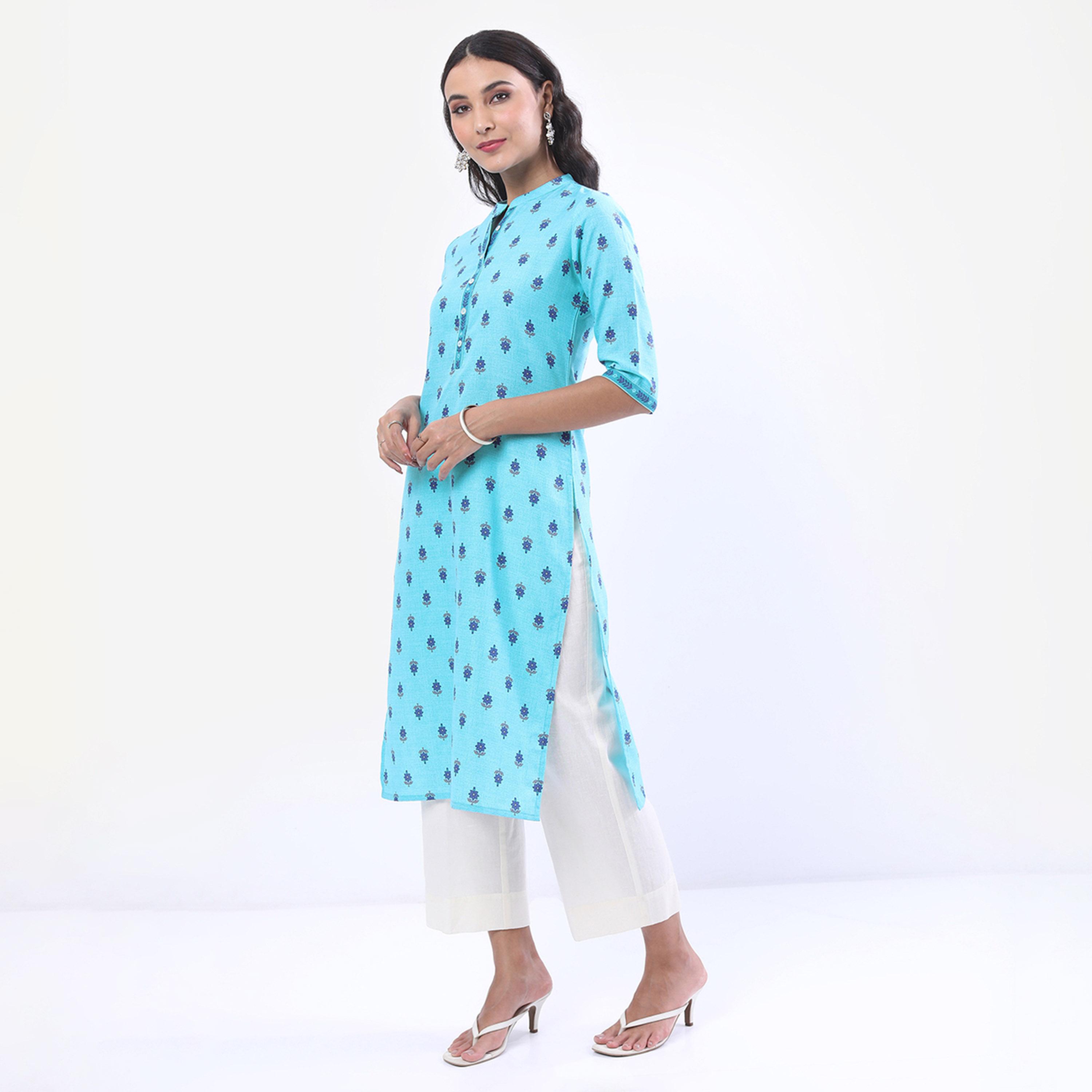 فيشود × ستايلي - كورتا بياقة الماندرين وزخارف عرقية مطبوعة-women-clothing-ethnicwear-kurtas-image-6