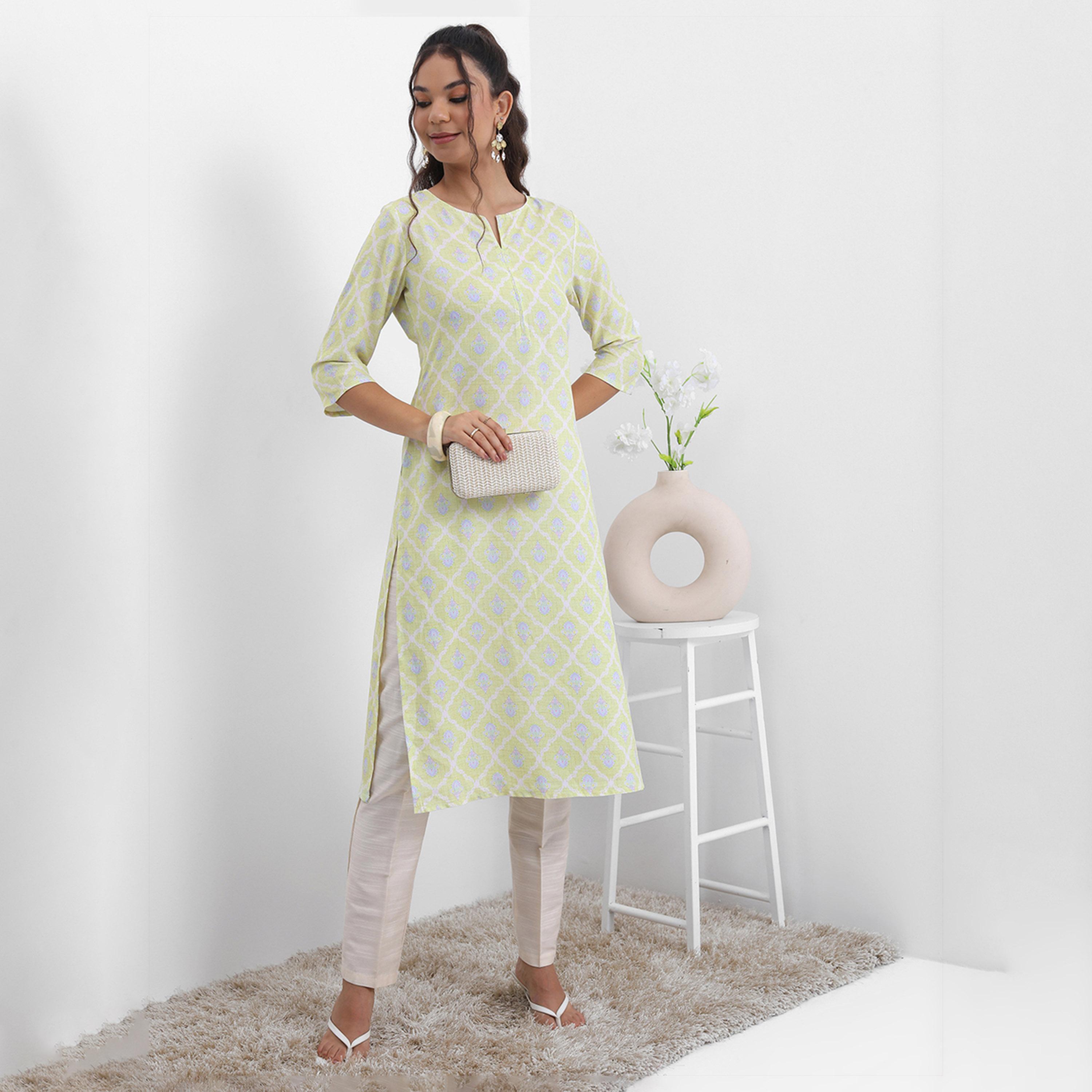 Vishudh X Styli Ethnic Motifs Printed Notched Neck Kurta-women-clothing-ethnicwear-kurtas-image-1