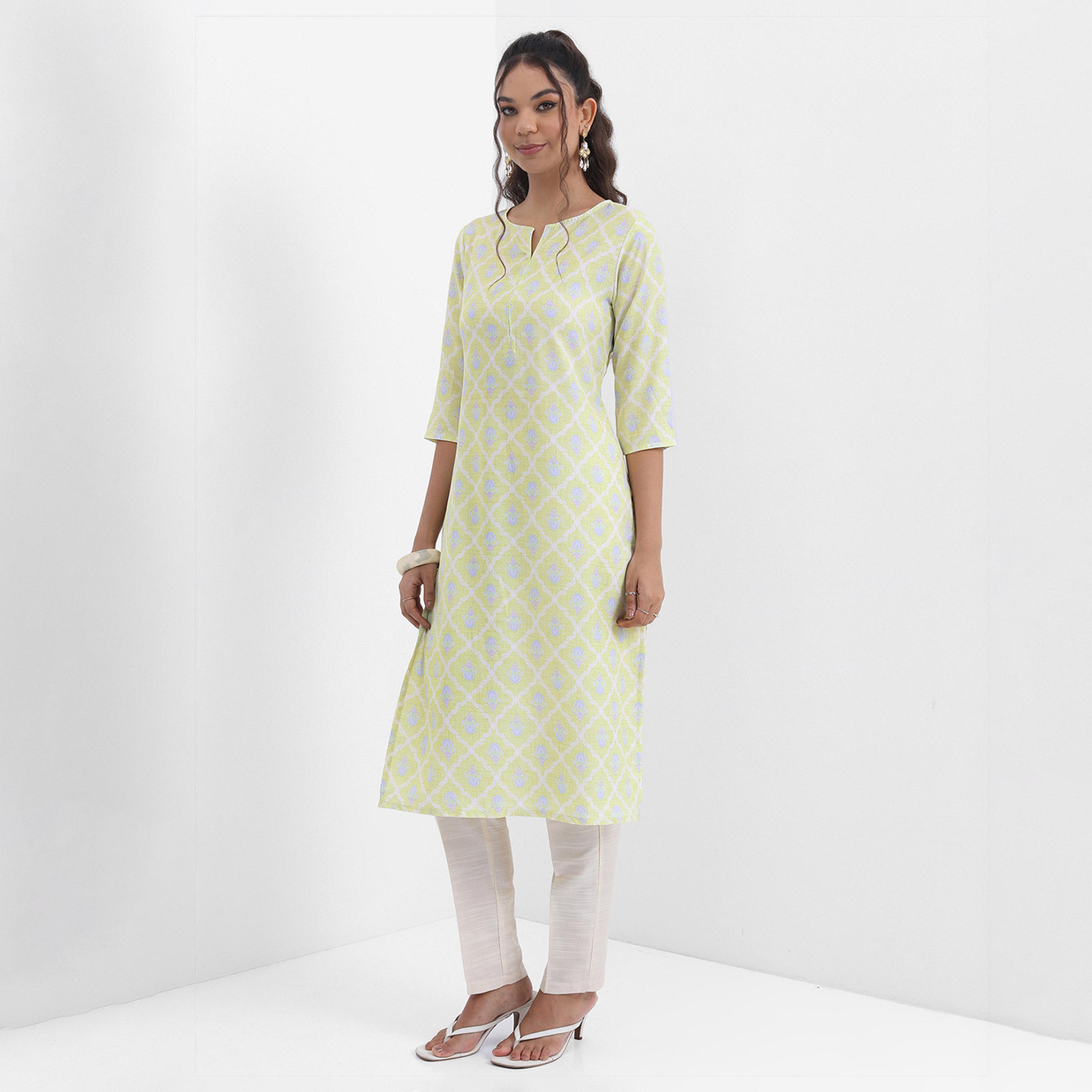 Vishudh X Styli Ethnic Motifs Printed Notched Neck Kurta-women-clothing-ethnicwear-kurtas-image-2