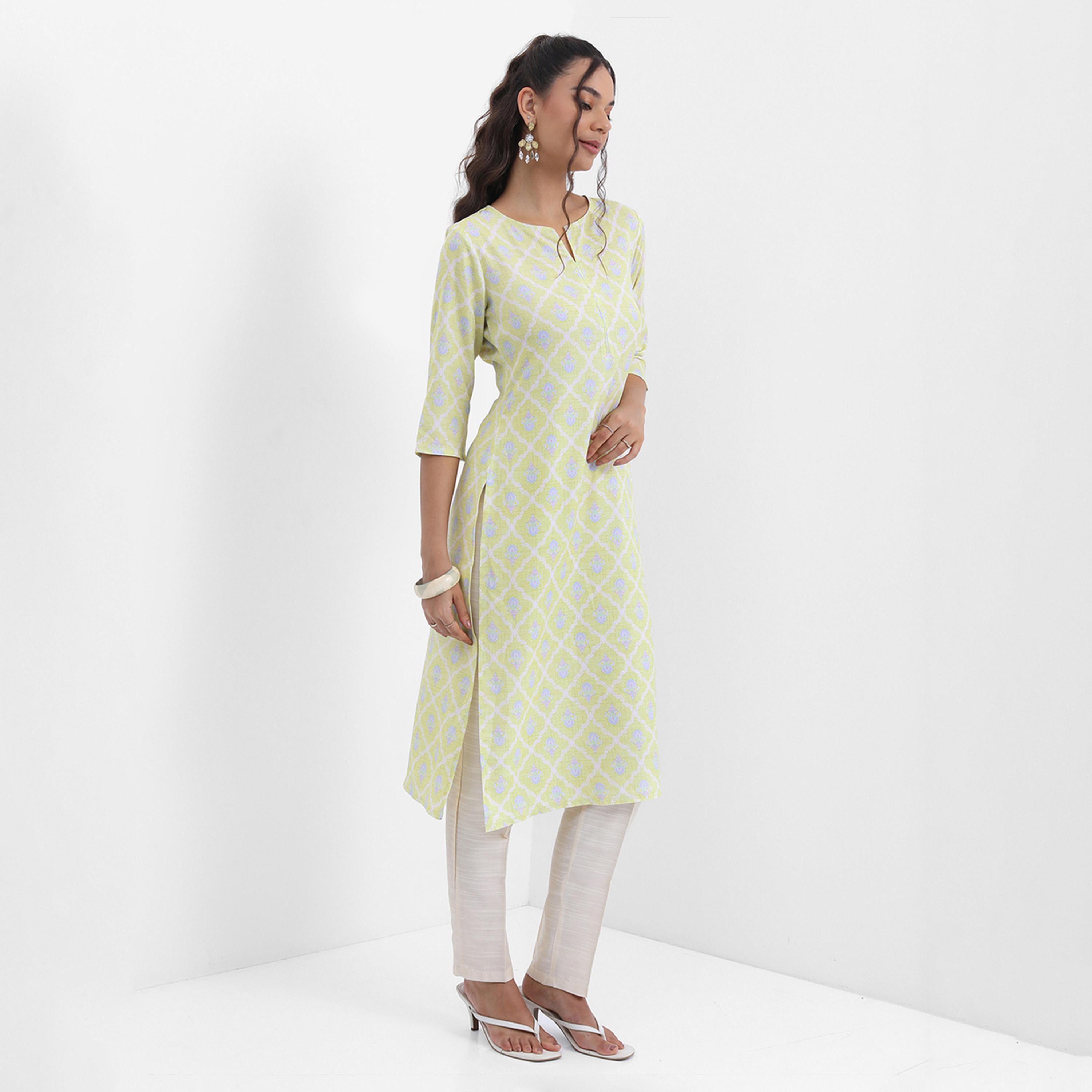 Vishudh X Styli Ethnic Motifs Printed Notched Neck Kurta-women-clothing-ethnicwear-kurtas-image-4