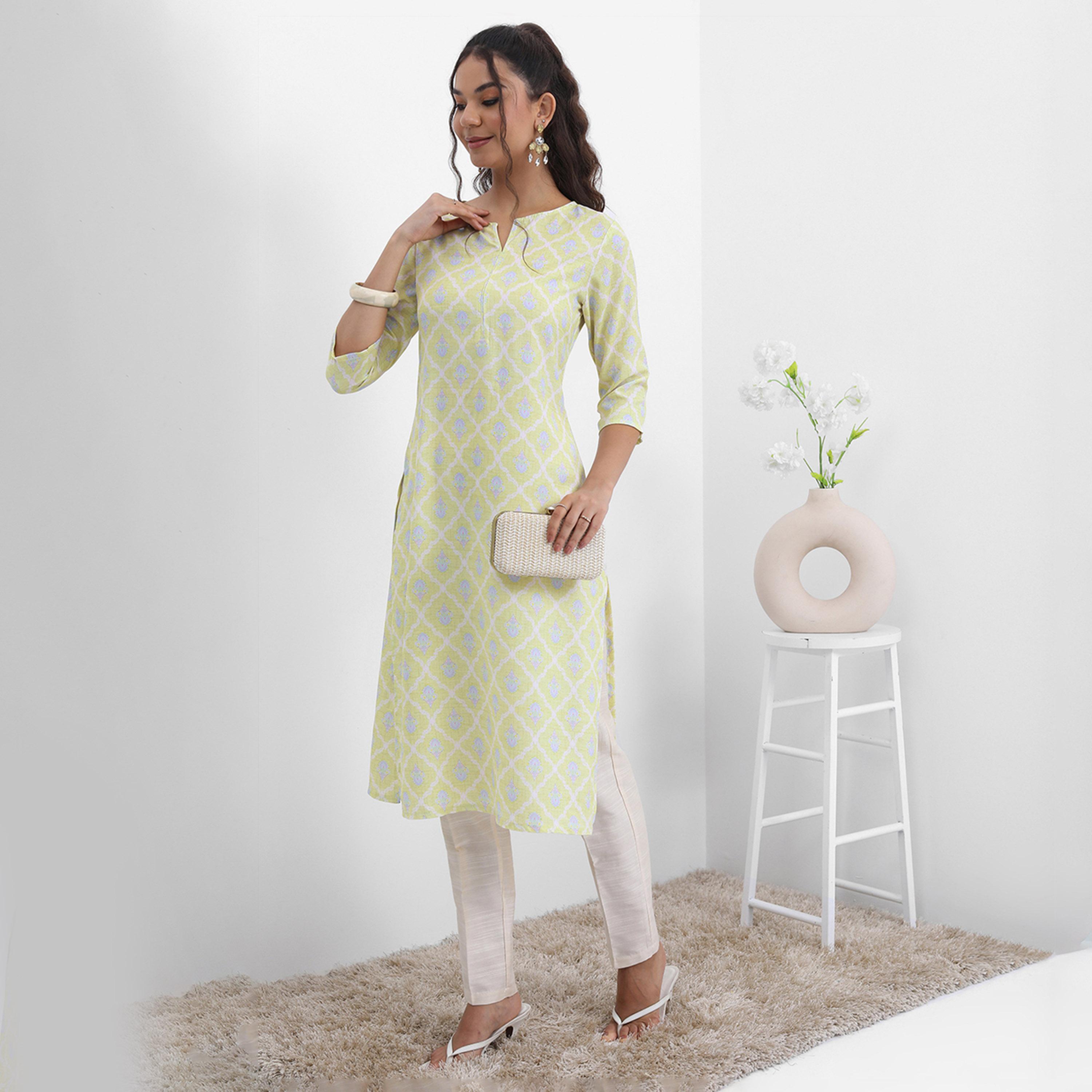 Vishudh X Styli Ethnic Motifs Printed Notched Neck Kurta-women-clothing-ethnicwear-kurtas-image-5