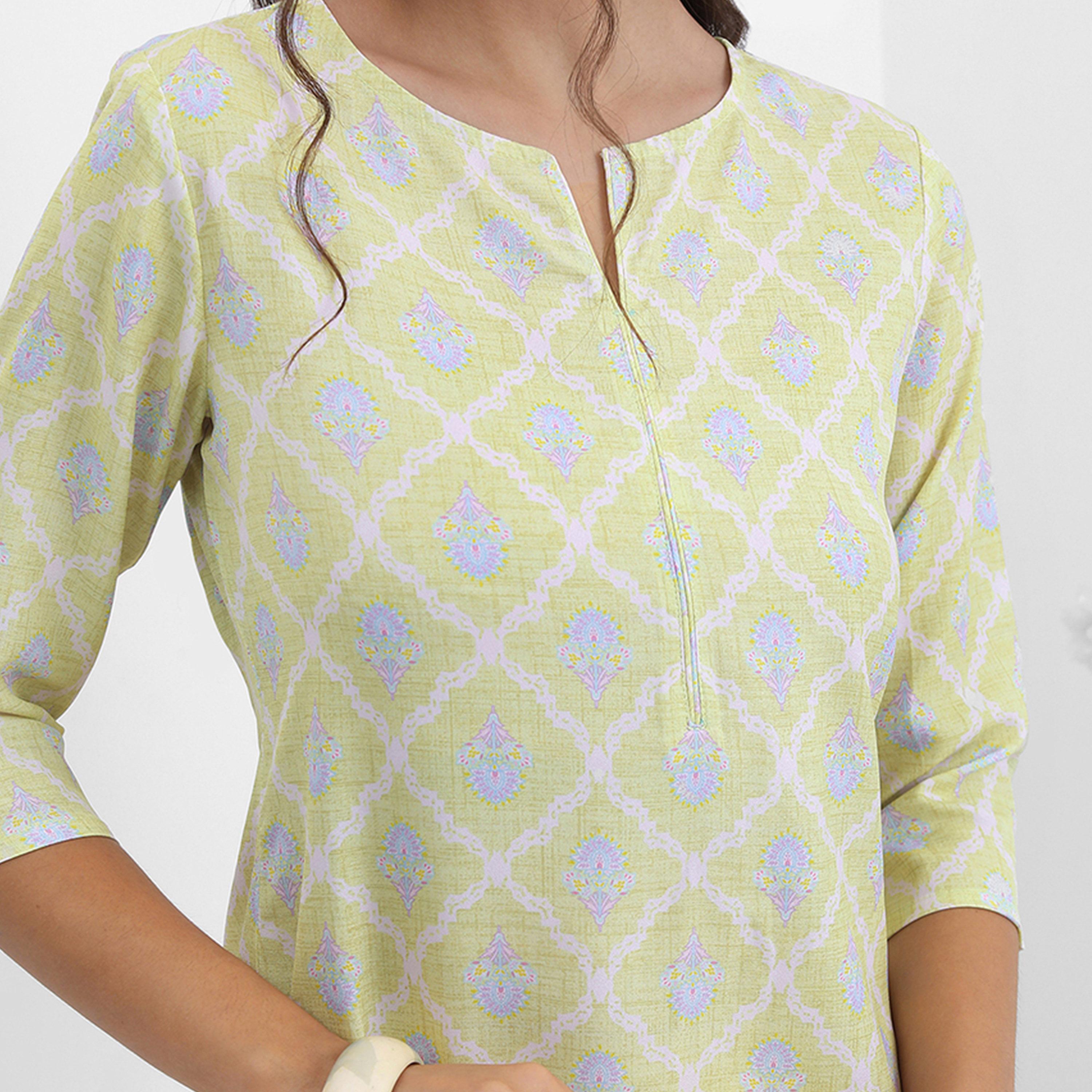 Vishudh X Styli Ethnic Motifs Printed Notched Neck Kurta-women-clothing-ethnicwear-kurtas-image-6