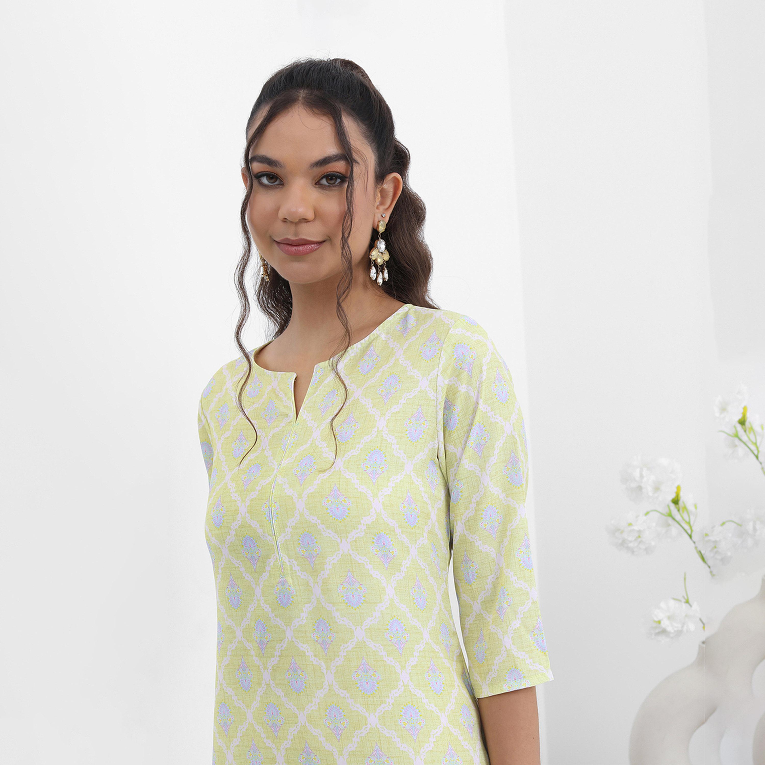 Vishudh X Styli Ethnic Motifs Printed Notched Neck Kurta-women-clothing-ethnicwear-kurtas-image-7