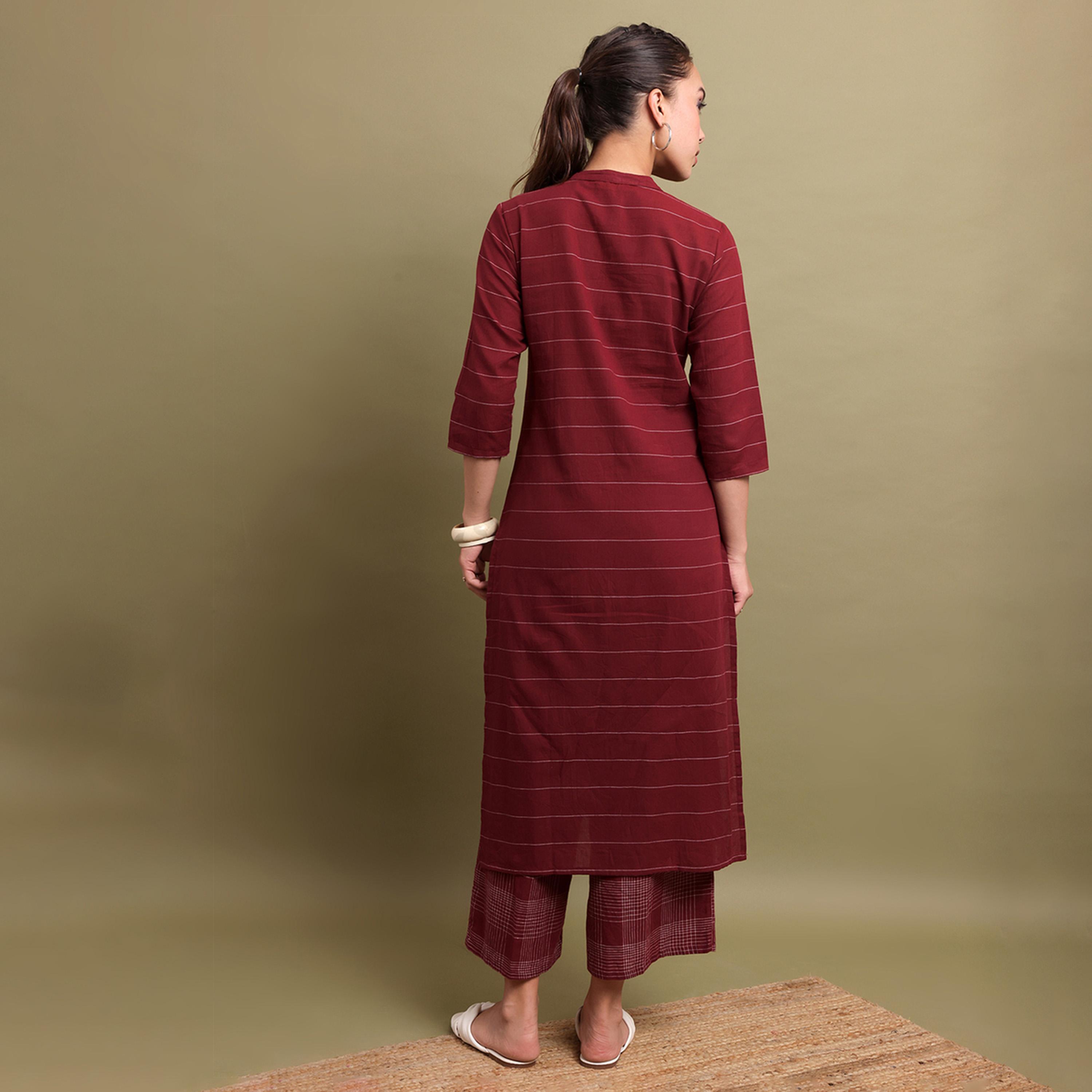 Vishudh X Styli Horizontal Striped Thread Work Kurta-women-clothing-ethnicwear-kurtas-image-3