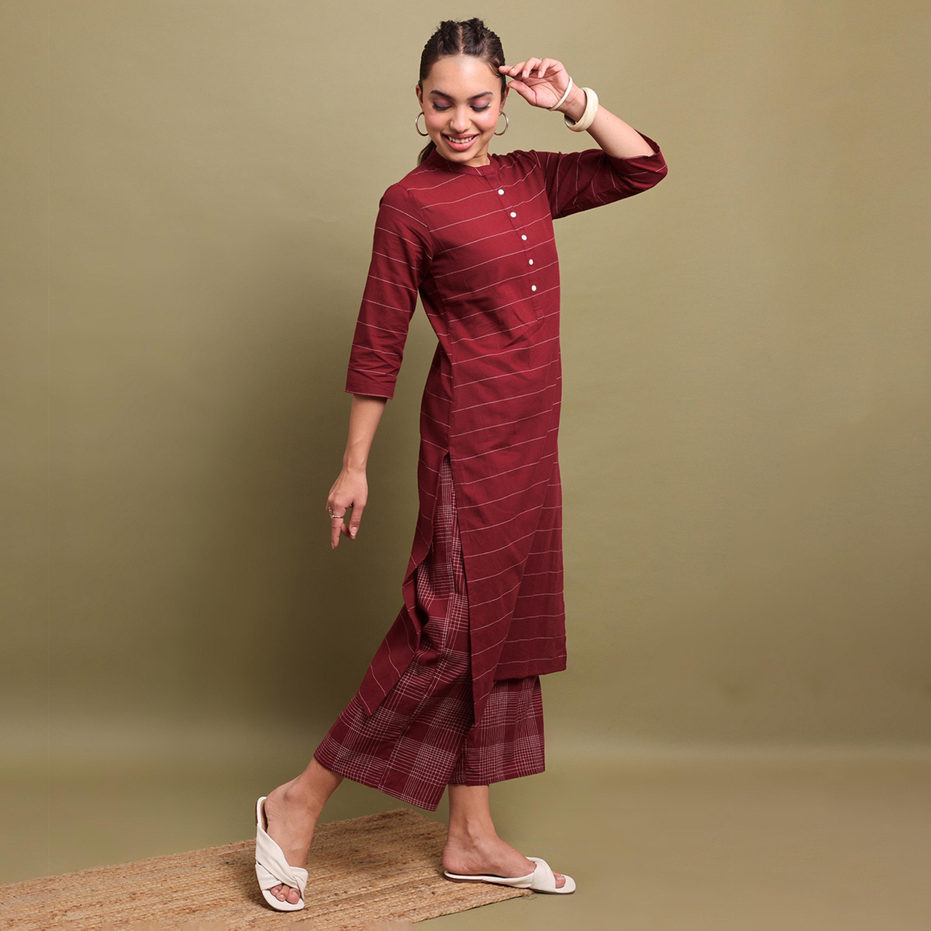 فيشود × ستايلي - كورتا مخططة أفقيًا مزينة بتطريز خيوط-women-clothing-ethnicwear-kurtas-image-4