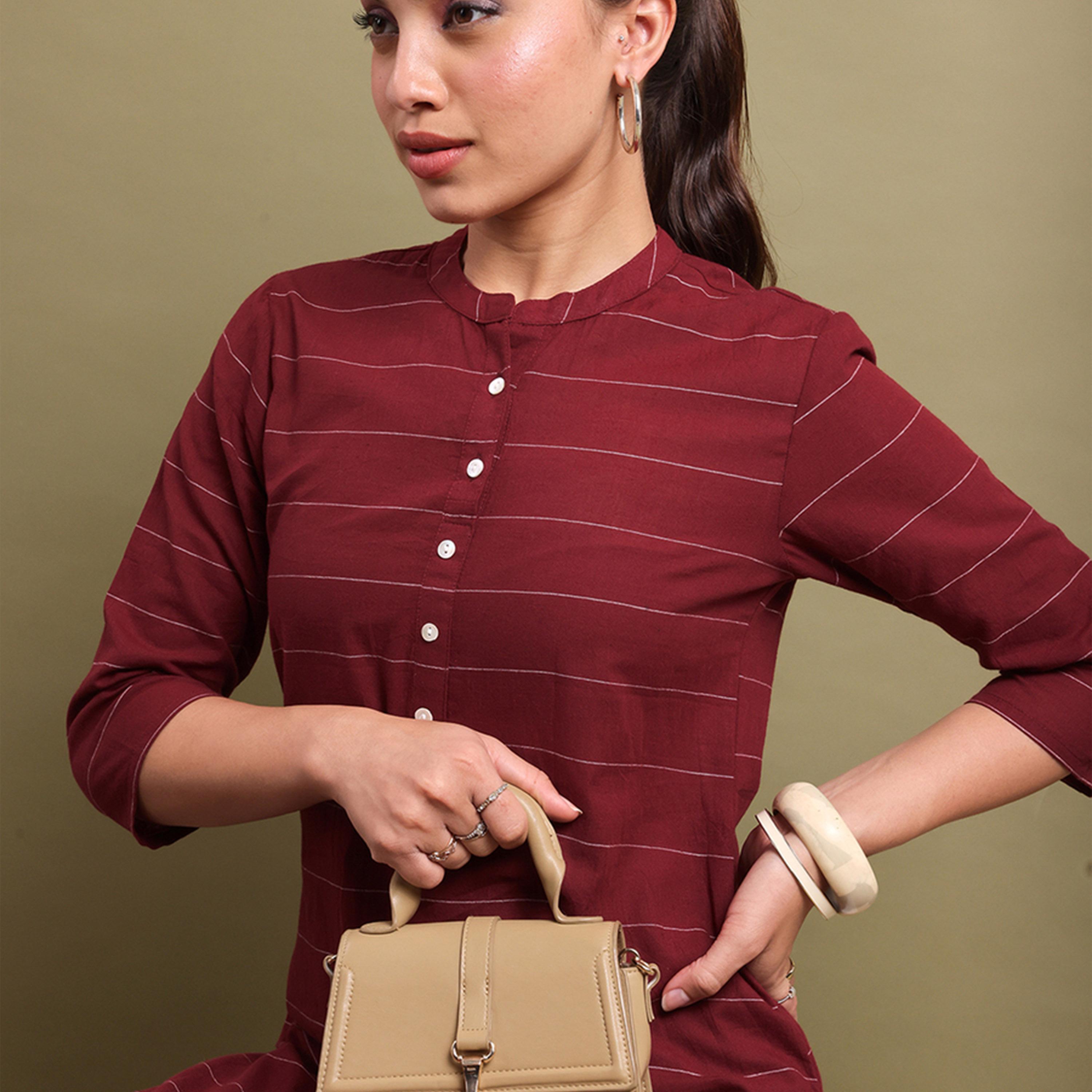 Vishudh X Styli Horizontal Striped Thread Work Kurta-women-clothing-ethnicwear-kurtas-image-6