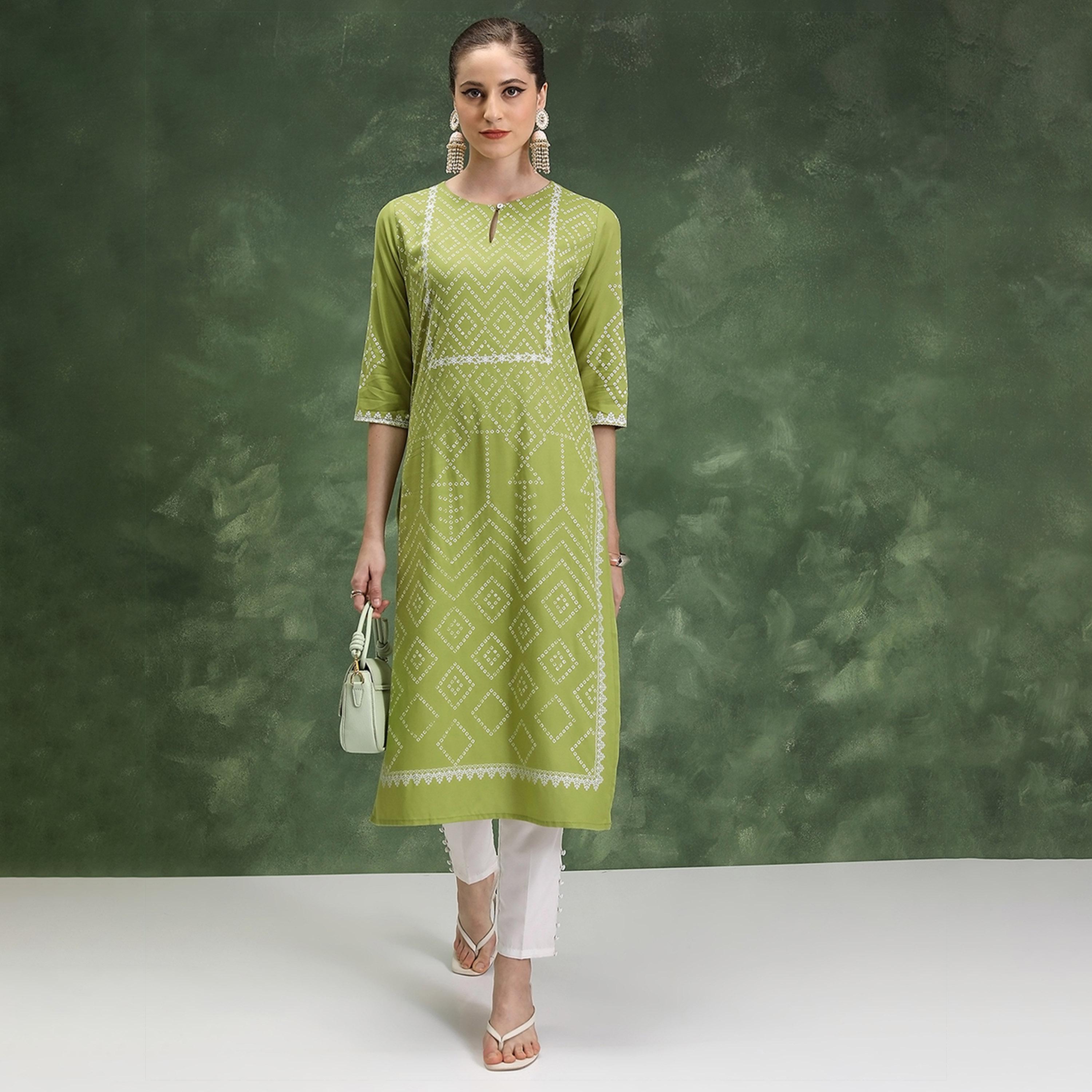 فيشود × ستايلي - كورتا بطبعة هندسية وفتحة رقبة صغيرة-women-clothing-ethnicwear-kurtas-image-1