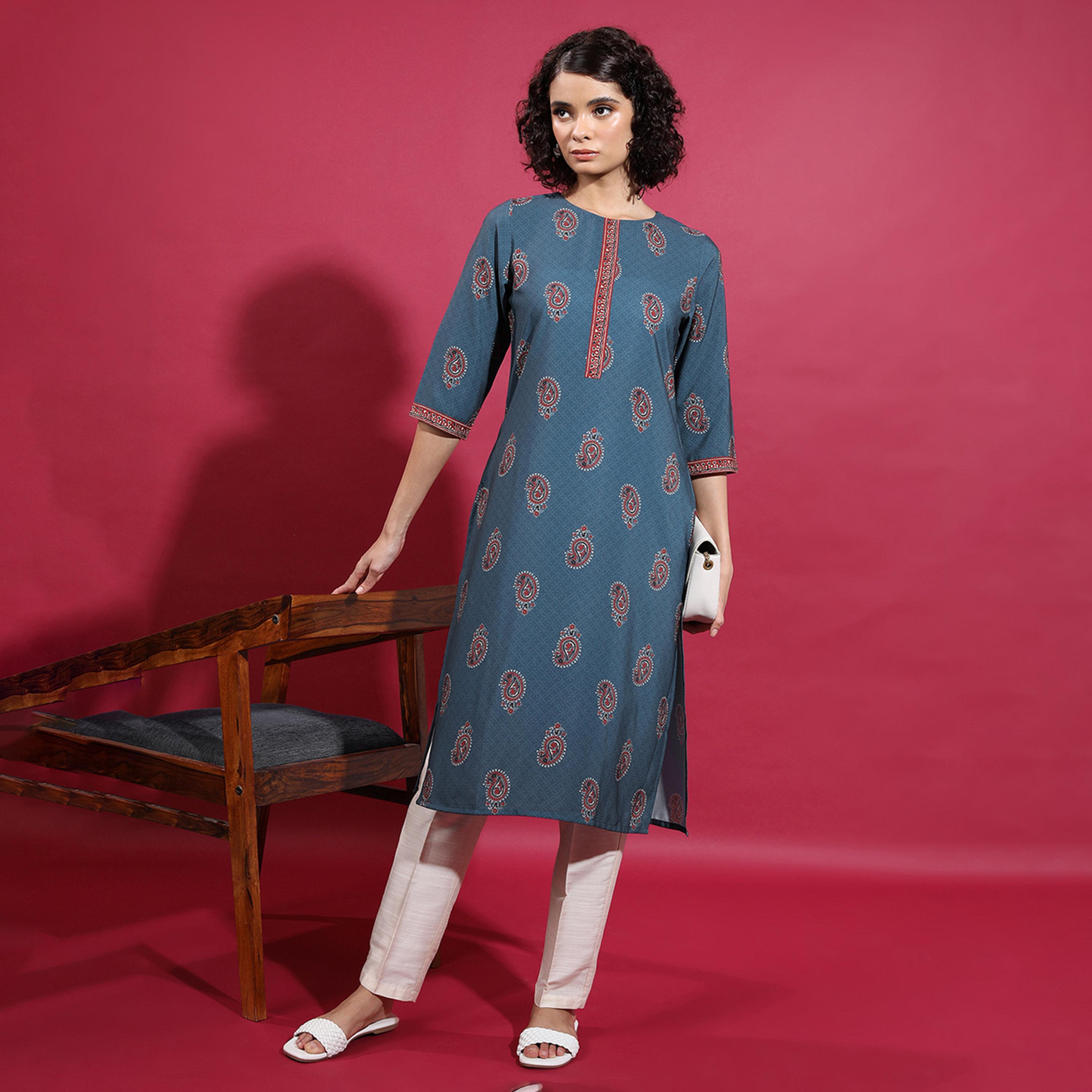 فيشود × ستايلي - كورتا جوتا باتي مطبوعة بزخارف عرقية بأكمام واسعة-women-clothing-ethnicwear-kurtas-image-1