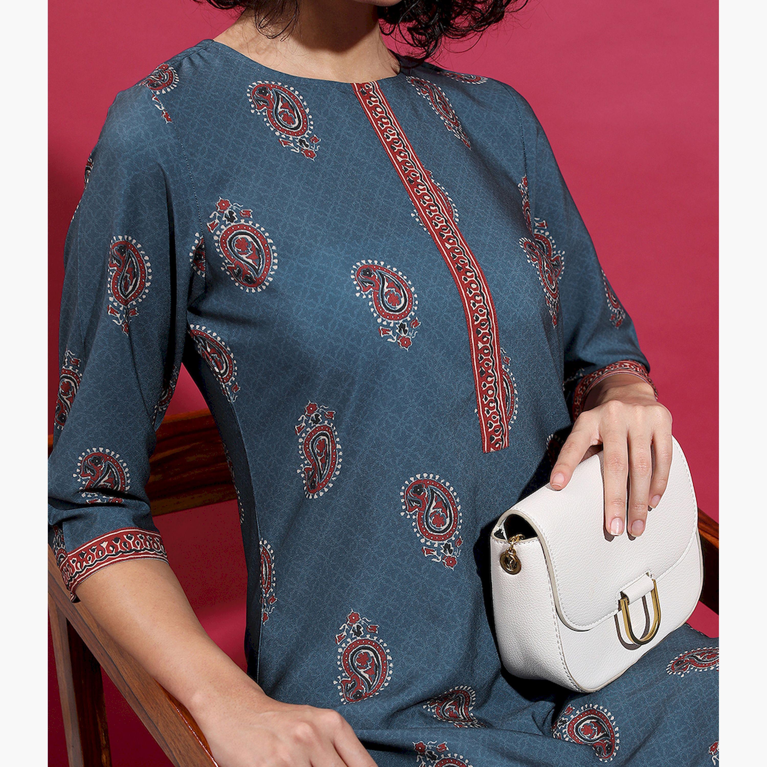 فيشود × ستايلي - كورتا جوتا باتي مطبوعة بزخارف عرقية بأكمام واسعة-women-clothing-ethnicwear-kurtas-image-5